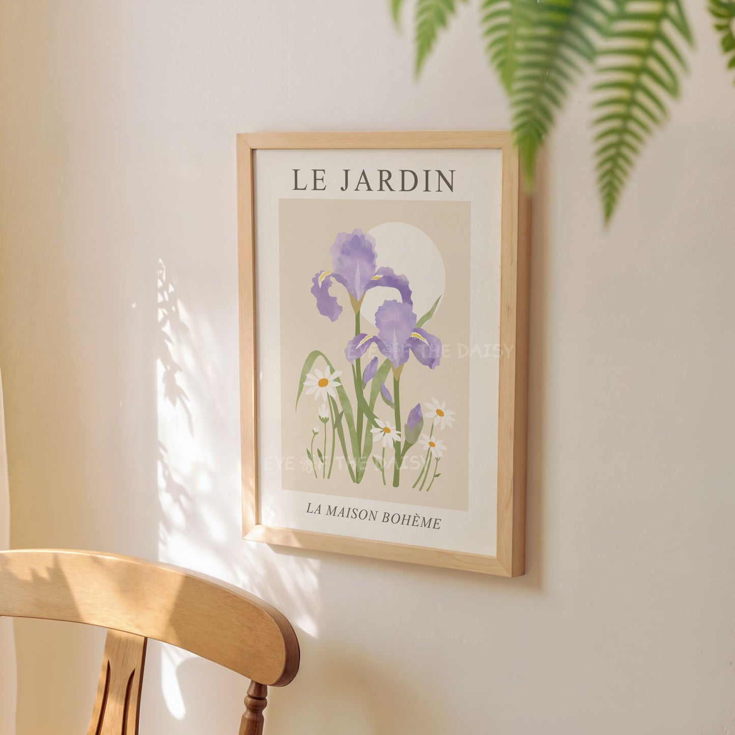 Printable iris flower art – pastel botanical wall print, downloadable art perfect for French farmhouse or soft boho style home office decor