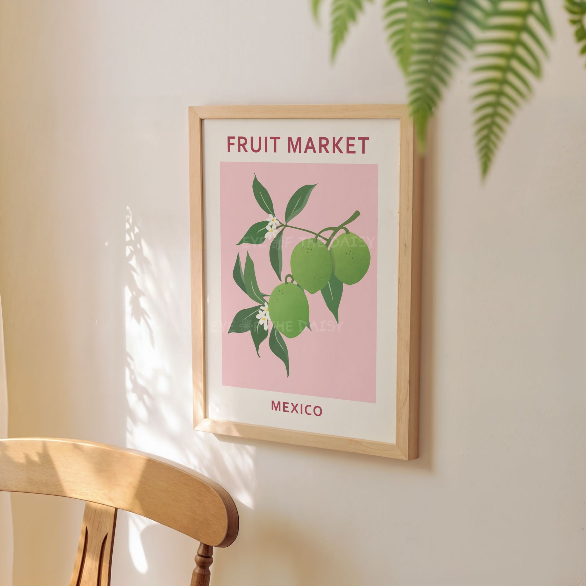 Pink green lime fruit print instant download — modern abstract fruit printable from Fruit Market Mexico for fun kitchen wall decor