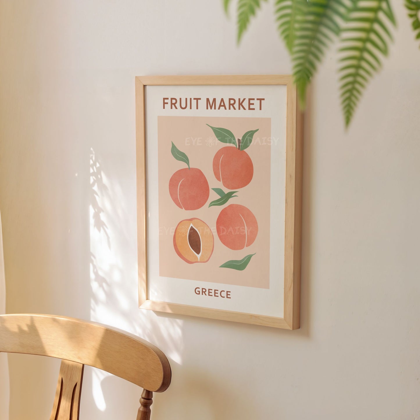 Abstract peaches print instant download —fruit botanical printable poster for boho or dopamine decor kitchen interiors