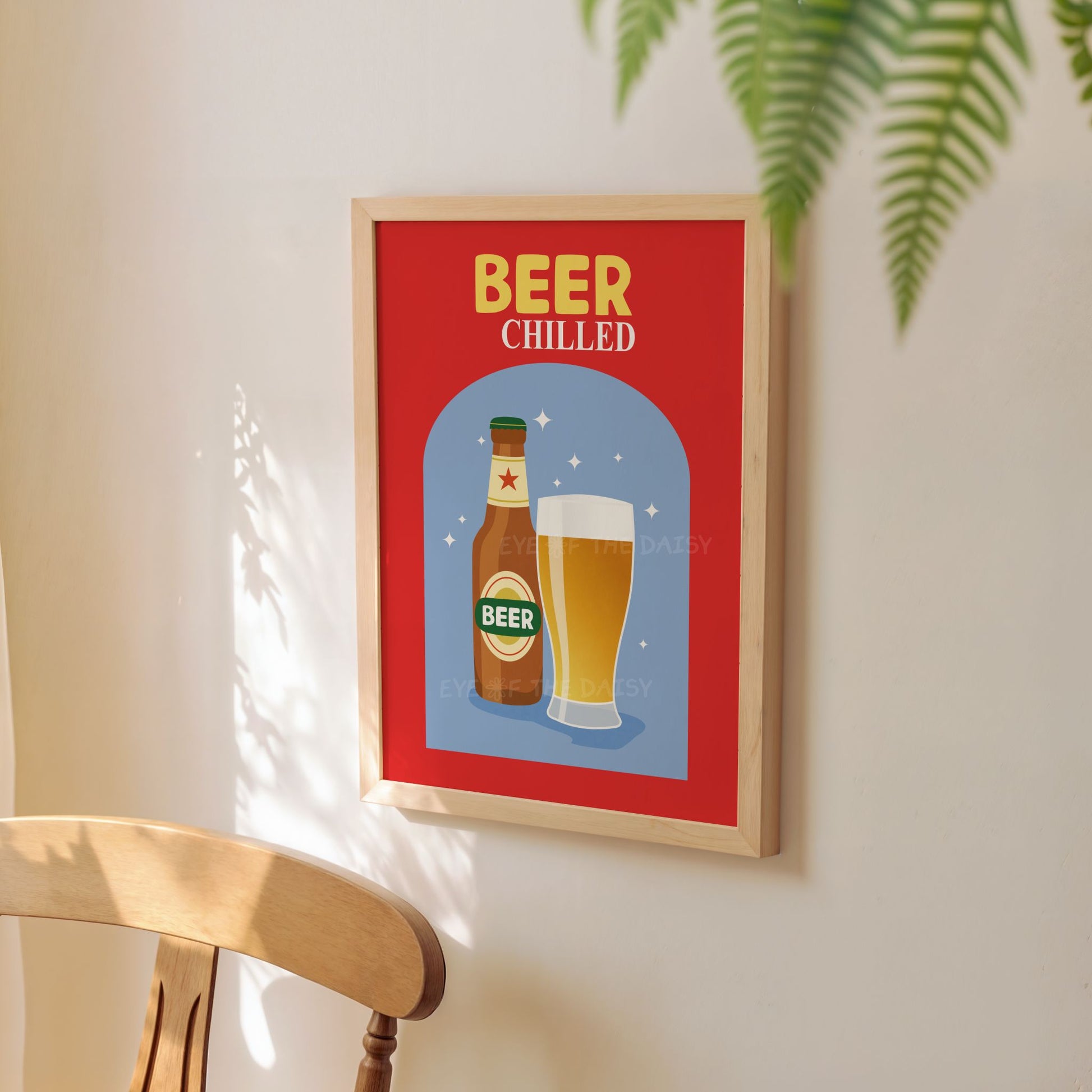 Bright red and blue Beer cocktail printable poster – downloadable art for trendy kitchens, living rooms, and fun rentals