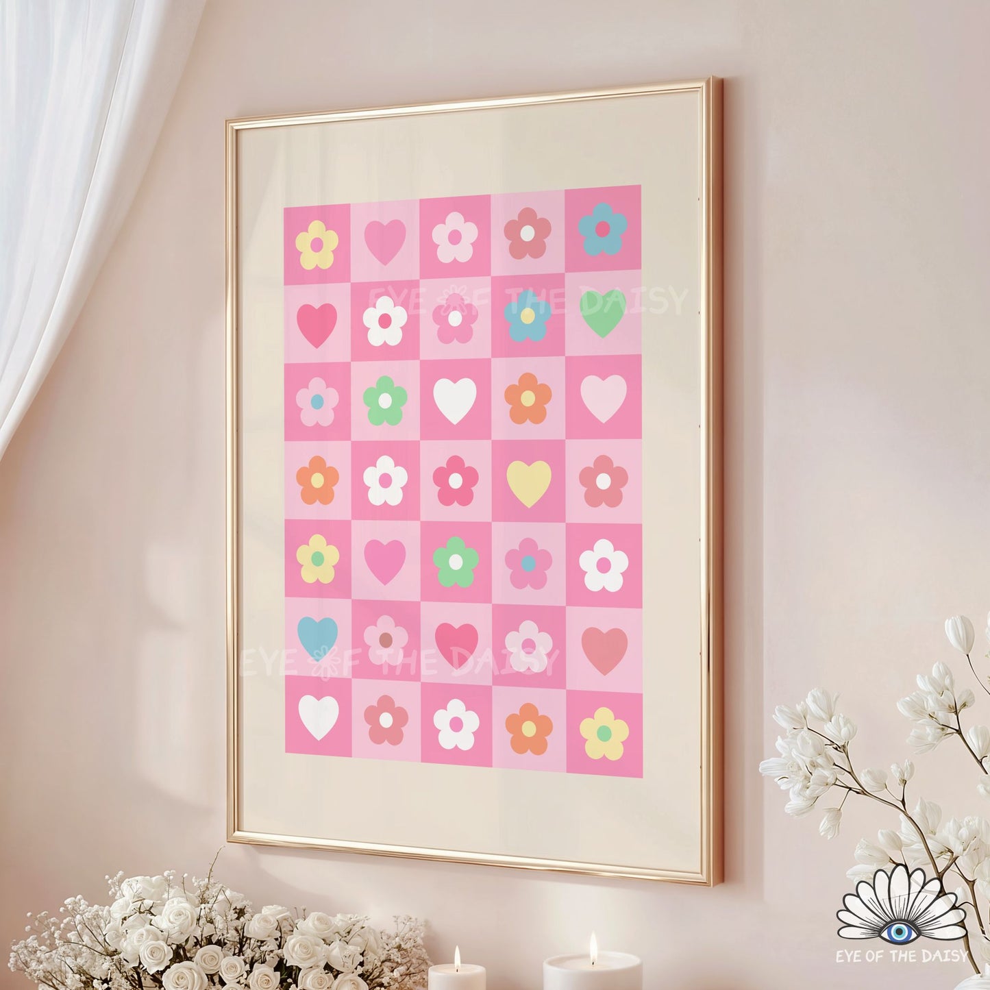 Colorful pastel checkerboard printable, playful dopamine decor for bedrooms, playrooms, or dorm rooms