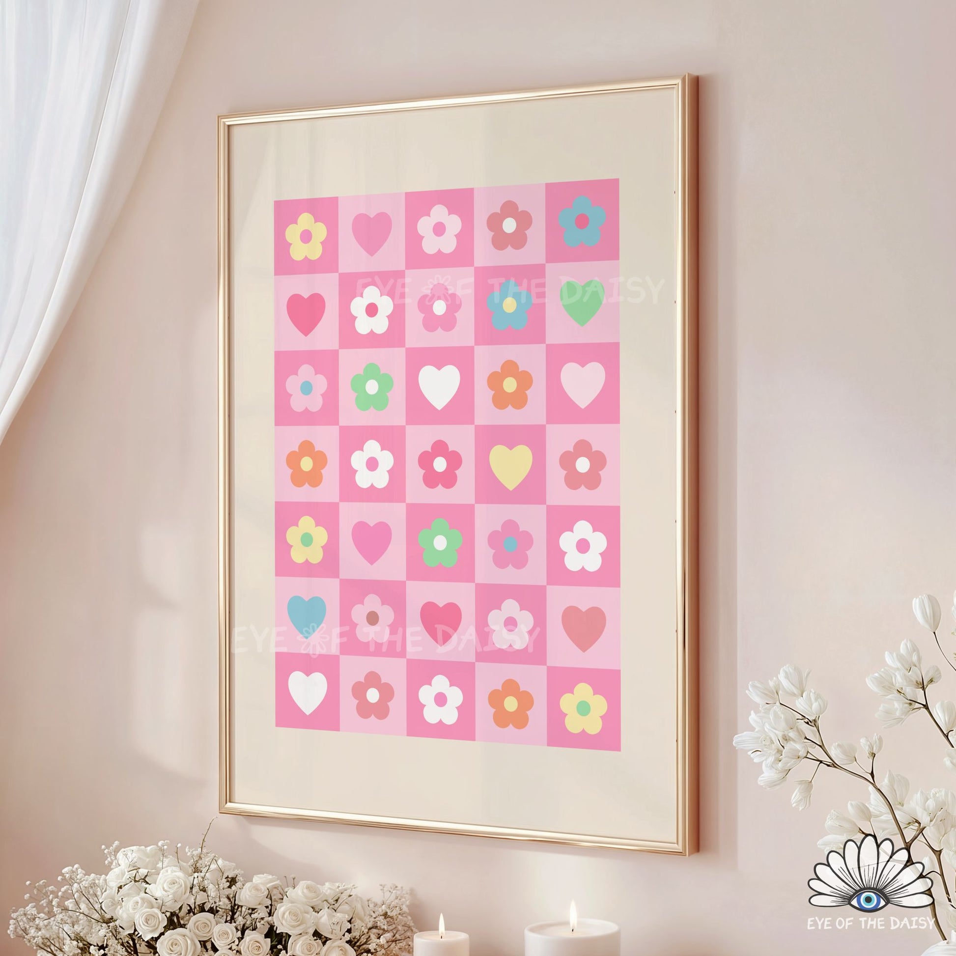 Colorful pastel checkerboard printable, playful dopamine decor for bedrooms, playrooms, or dorm rooms