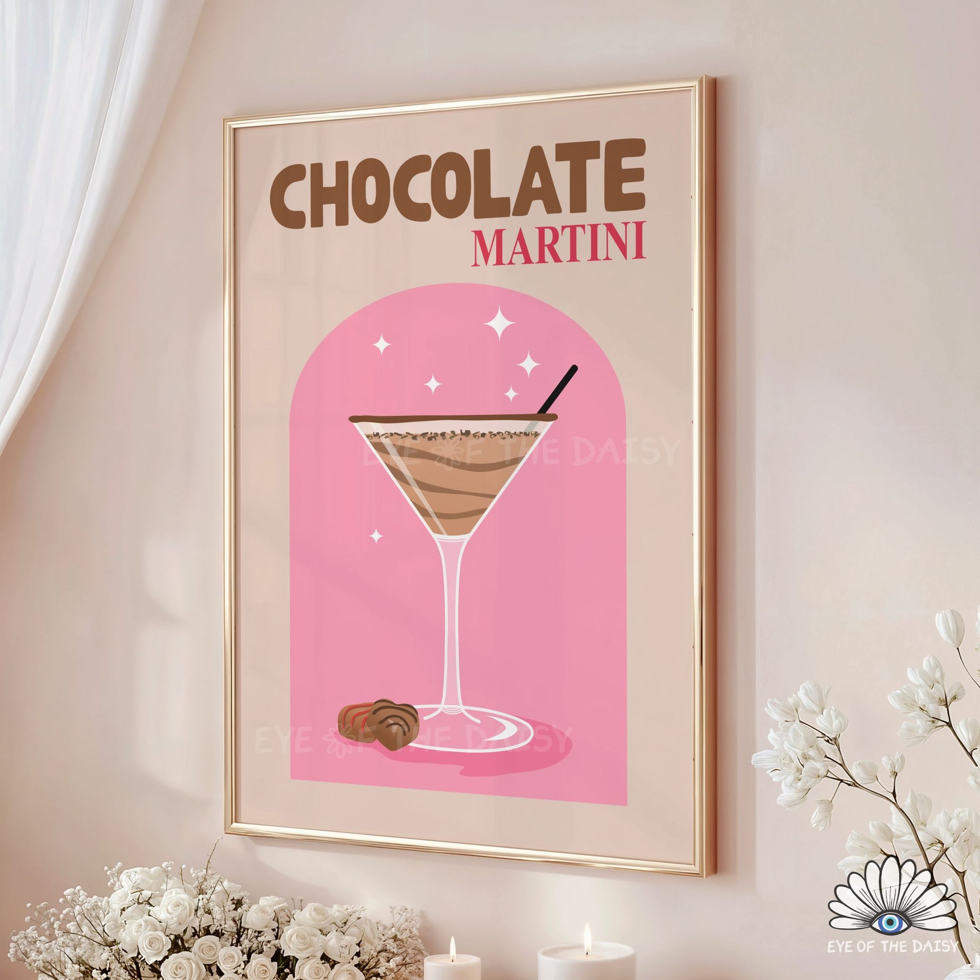 High resolution Chocolate Martini cocktail print instant download, fun retro bar wall art for entertaining spaces