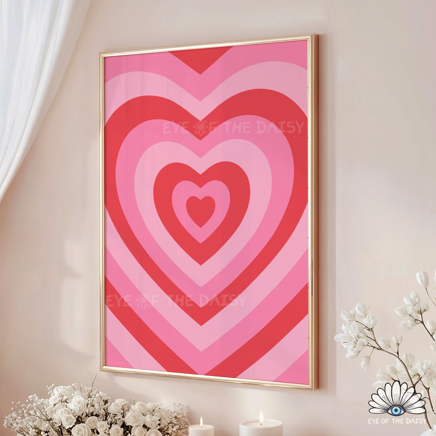 Hand drawn retro heart printable wall art, funky, preppy and colorful poster for dorm rooms