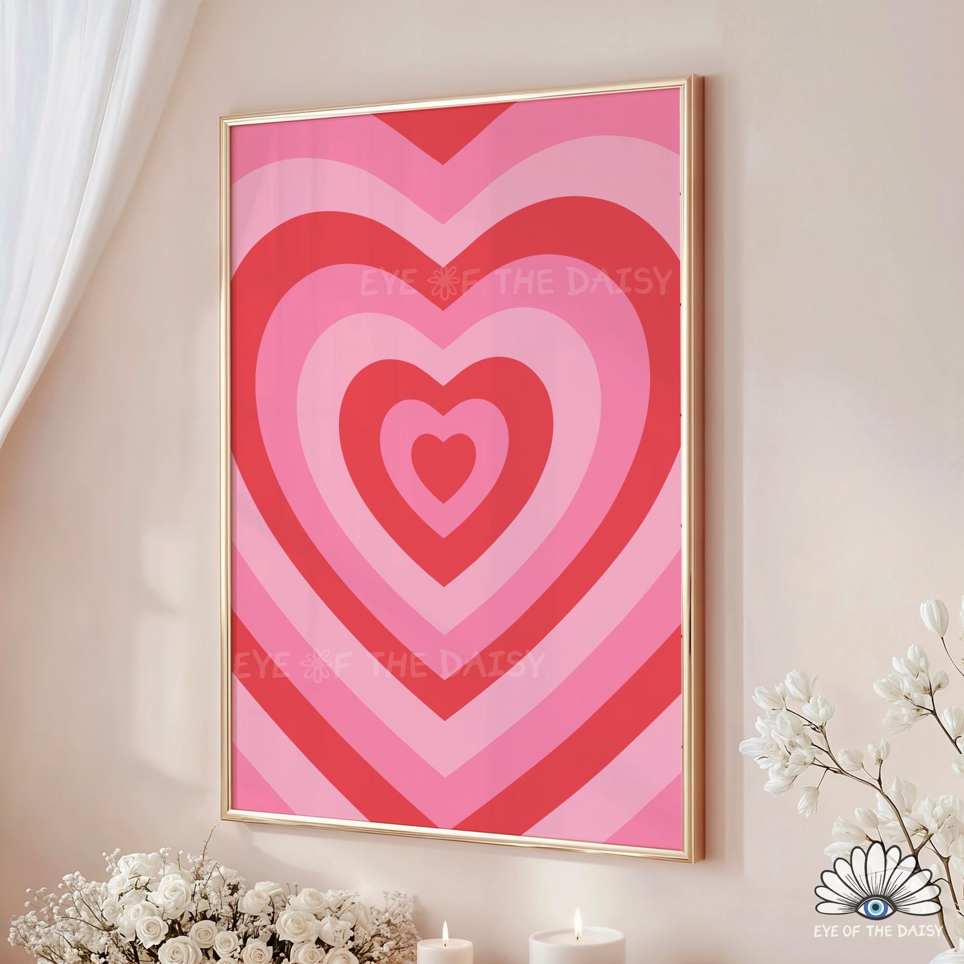 Hand drawn retro heart printable wall art, funky, preppy and colorful poster for dorm rooms