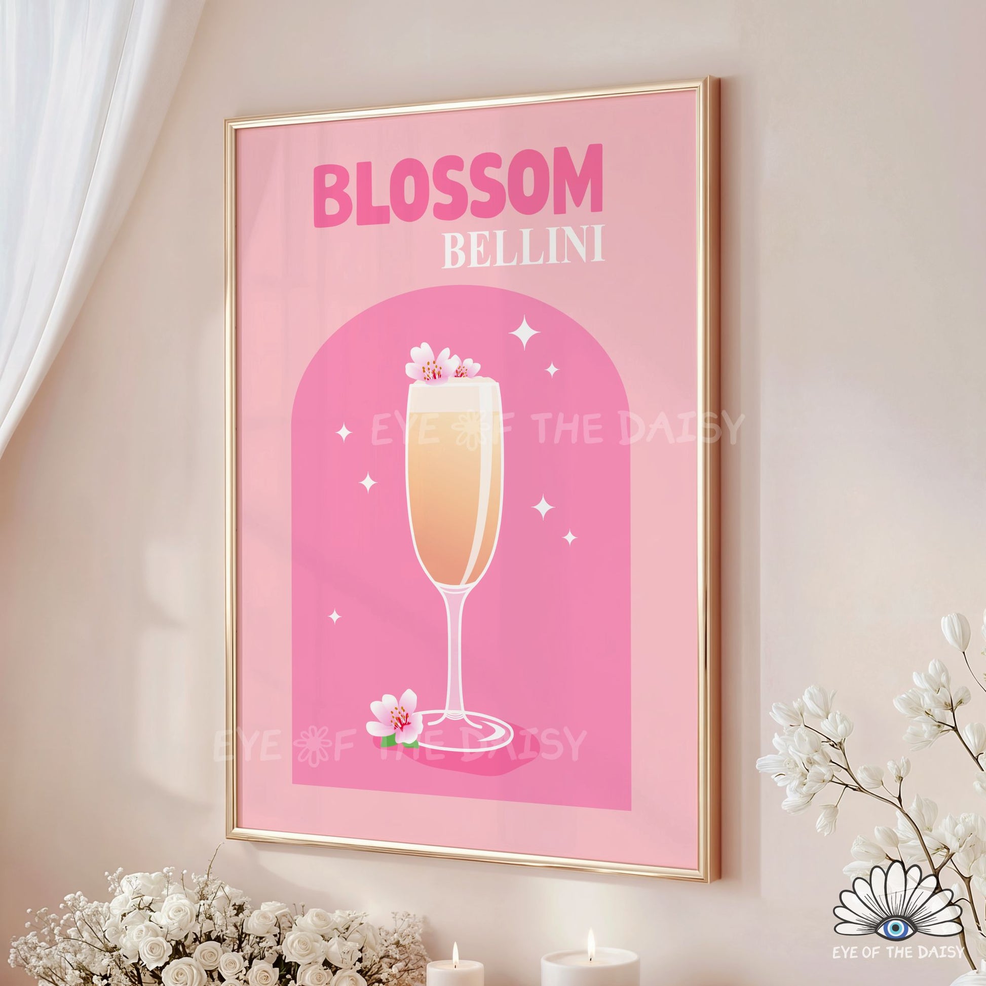 Pastel Spring Bellini print digital download, Easter party wall art printable or signature cocktail print