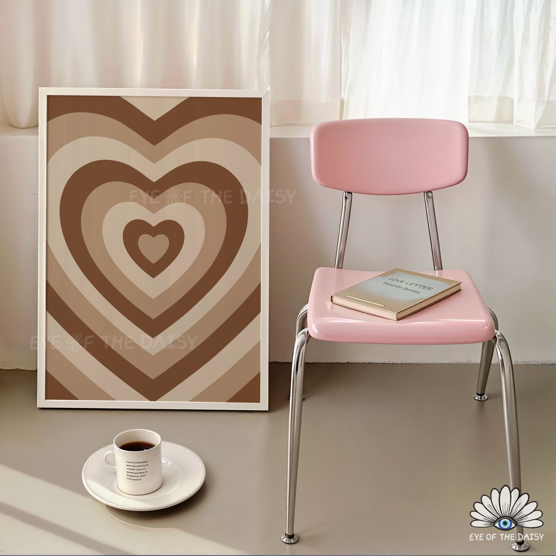 Retro heart print digital download, funky and warm Y2K-inspired printable wall art for living rooms or kitchens