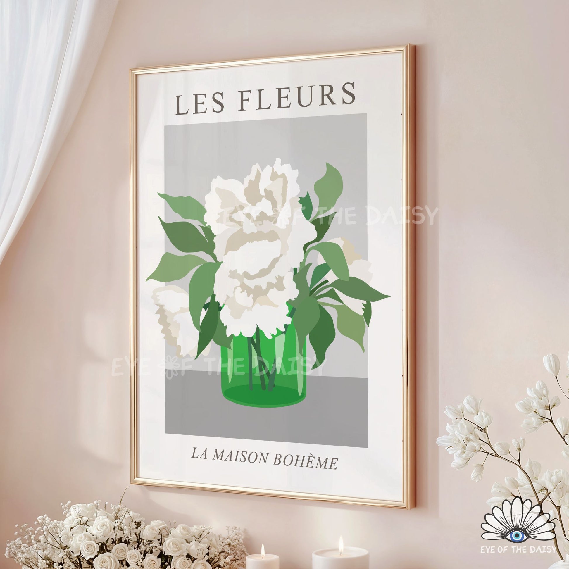 Minimalist peony flowers print digital download, boho bedroom floral printable wall art