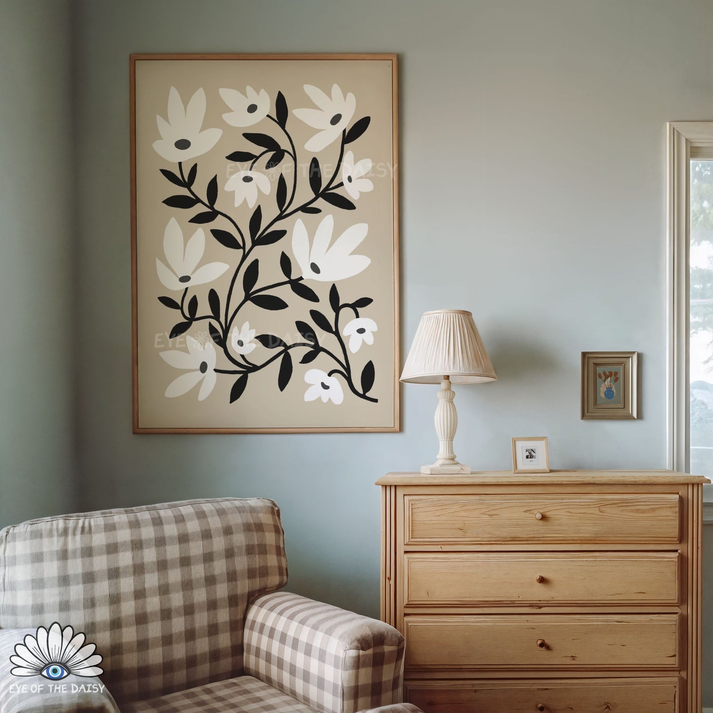 Neutral Abstract Floral Printable Wall Art | Black White and Beige Botanical Print Digital Download