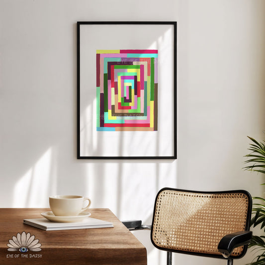 Vibrant minimalist abstract digital download with white border gallery wall poster