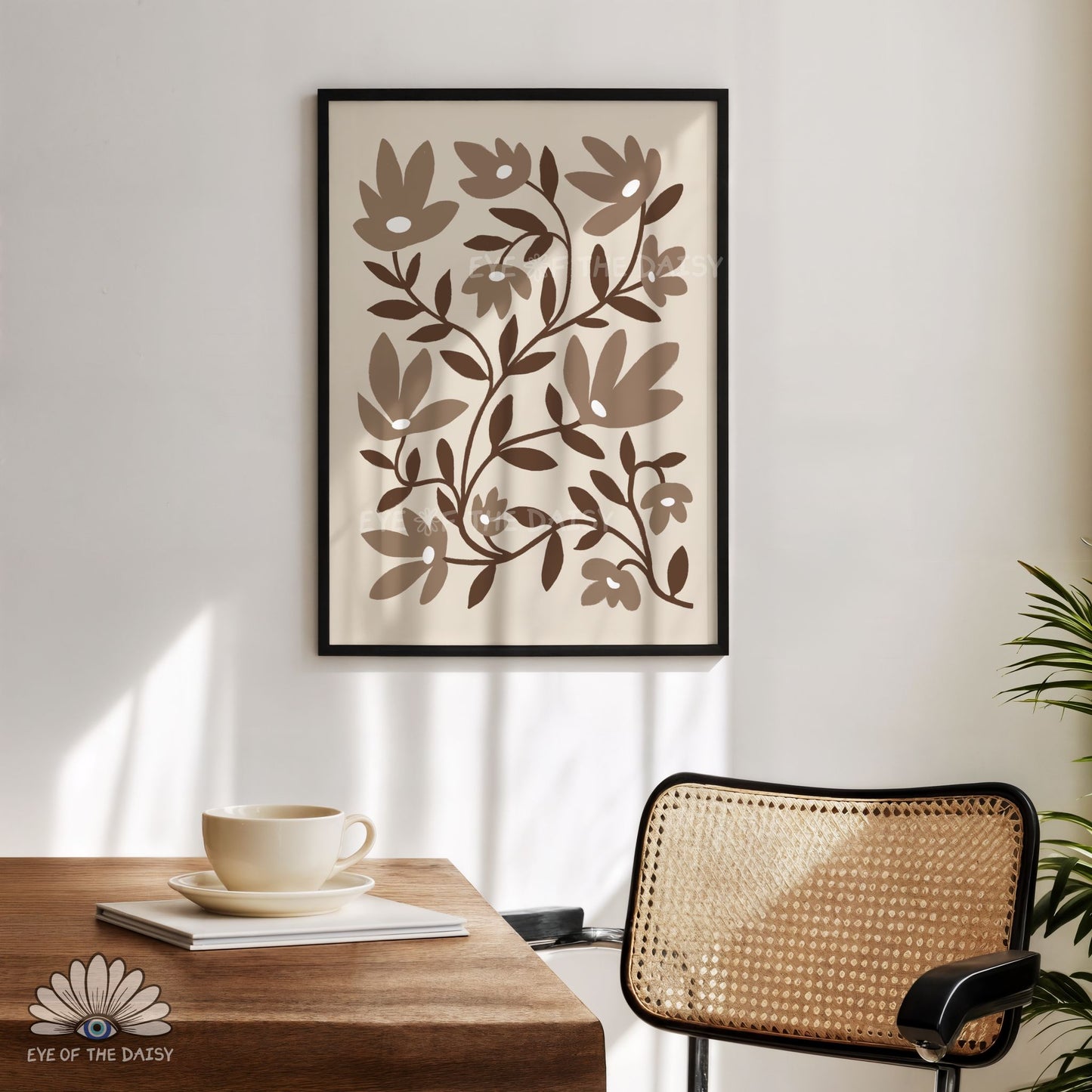 Neutral Abstract Botanical Printable Wall Art | Brown and Beige Floral Print Digital Download