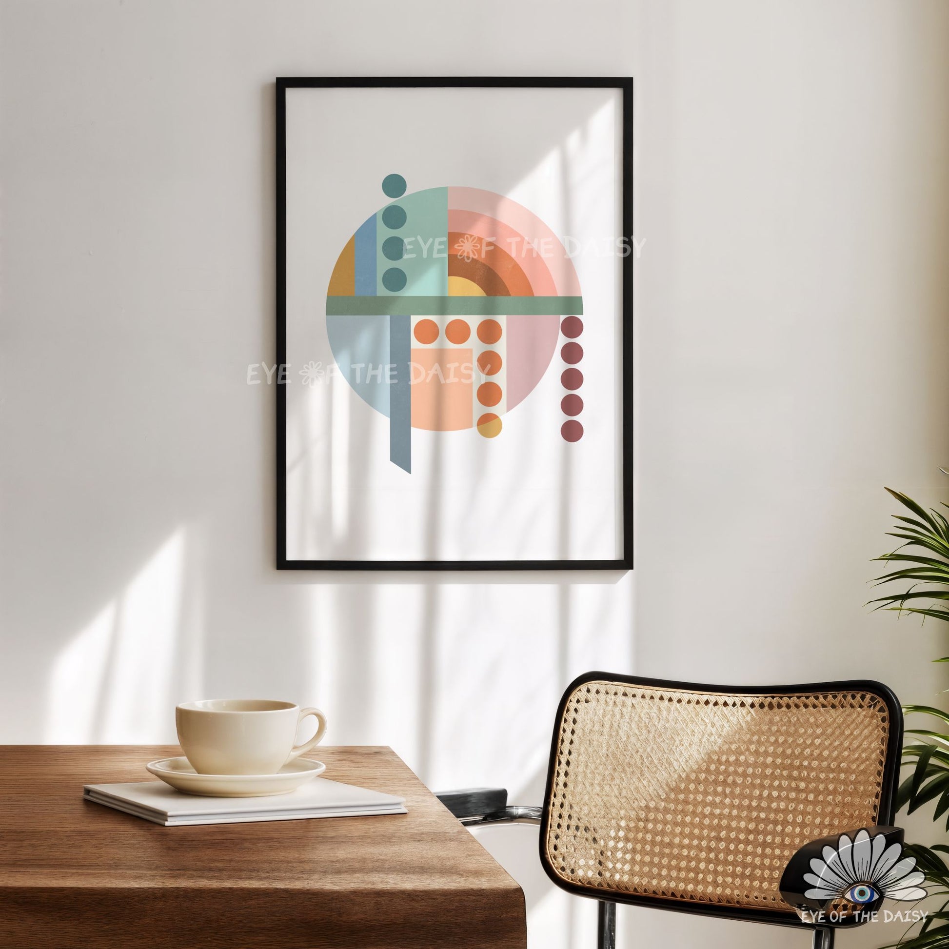 Mid century abstract art print, warm muted Bauhaus poster digital download