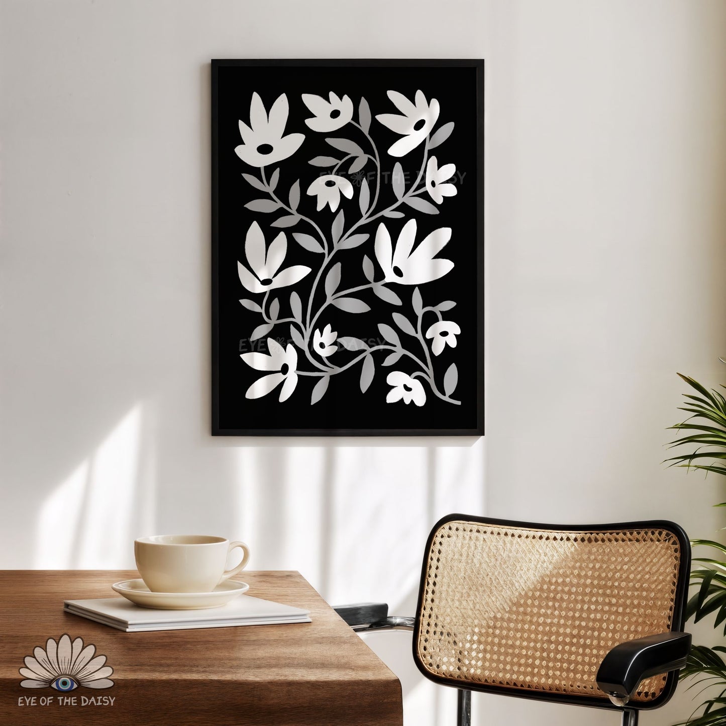 Grey abstract flower wall art printable, contemporary digital download for bedroom or home office print