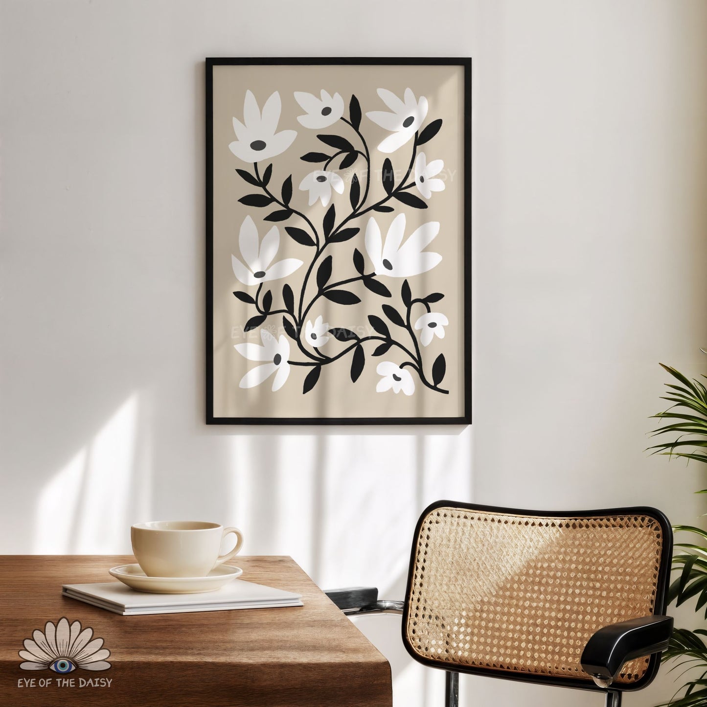 Neutral Abstract Floral Printable Wall Art | Black White and Beige Botanical Print Digital Download