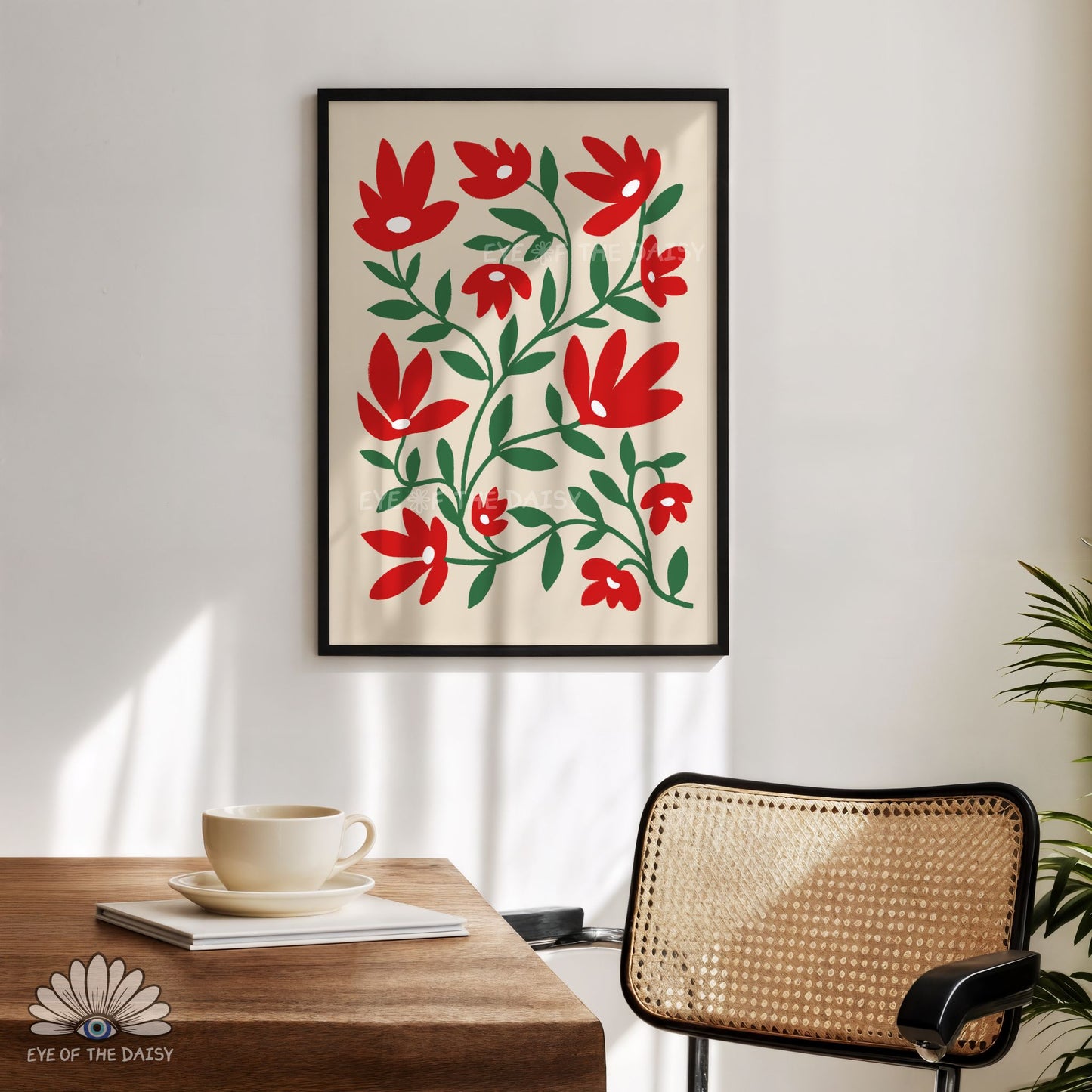 Red Abstract Flowers Printable Wall Art | Vibrant Botanical Print Digital Download | Scandi Floral Print