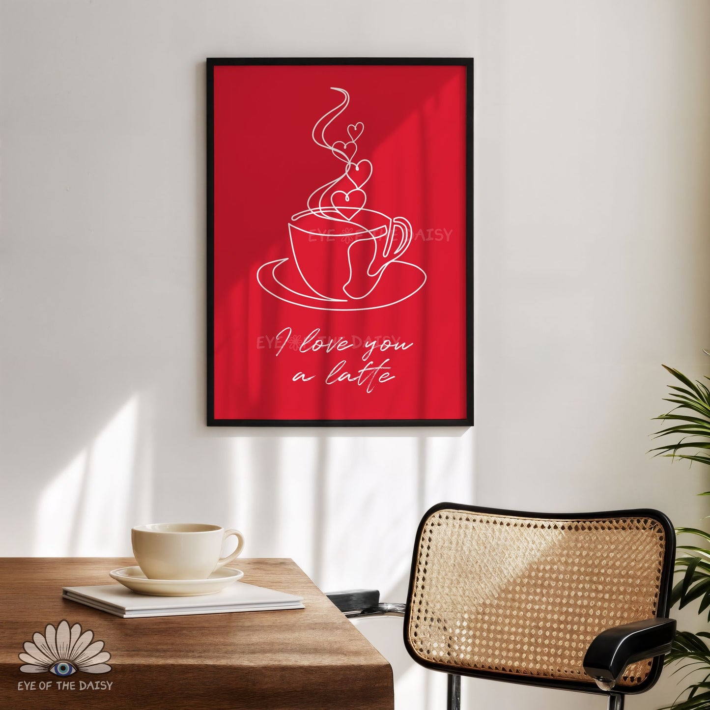 High resolution coffee digital download, “I Love You a Latte” poster for home coffee bars or kitchen walls with positive vibes