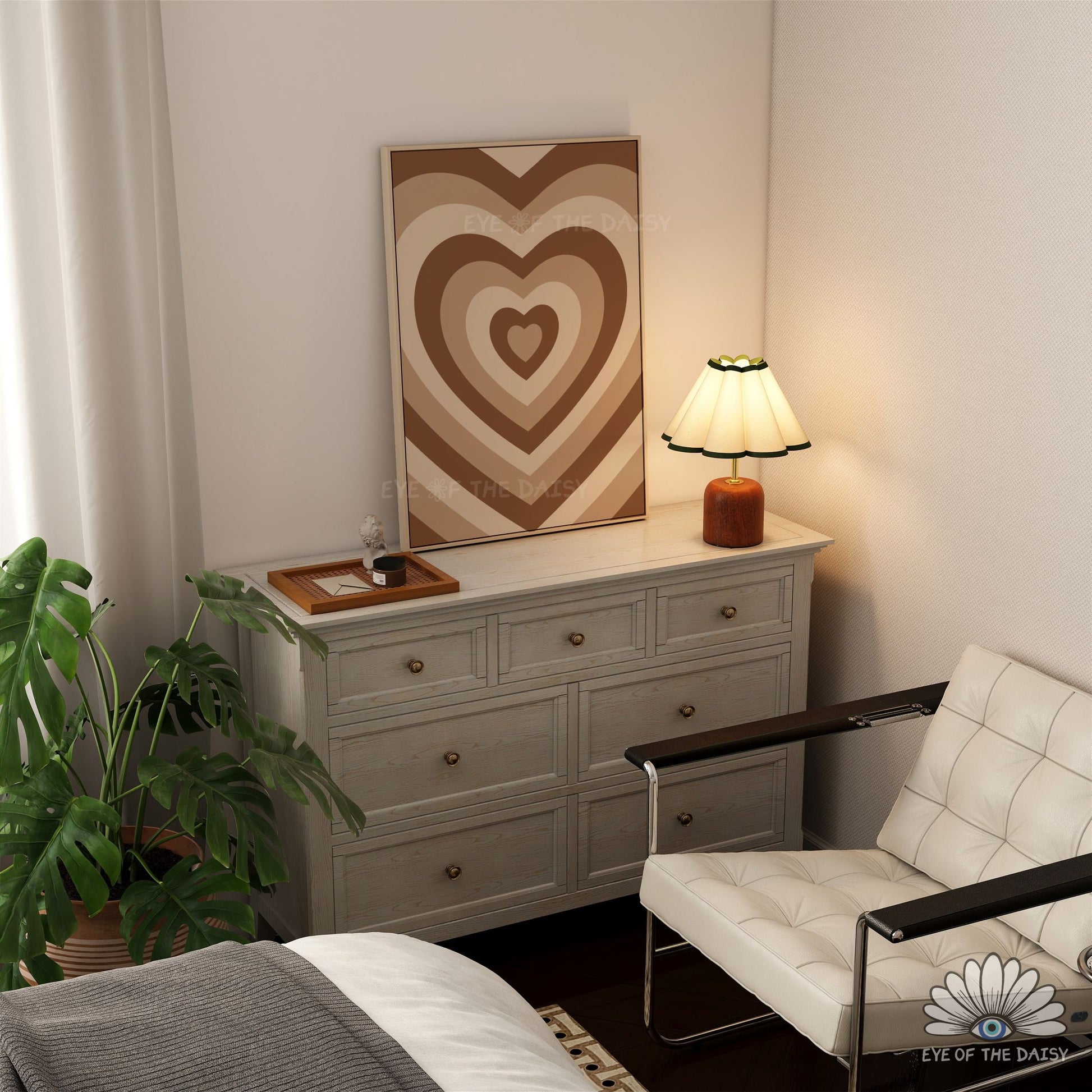 Hand drawn retro 70s heart printable wall art, funky, warm and colorful poster for dorms or kitchen spaces