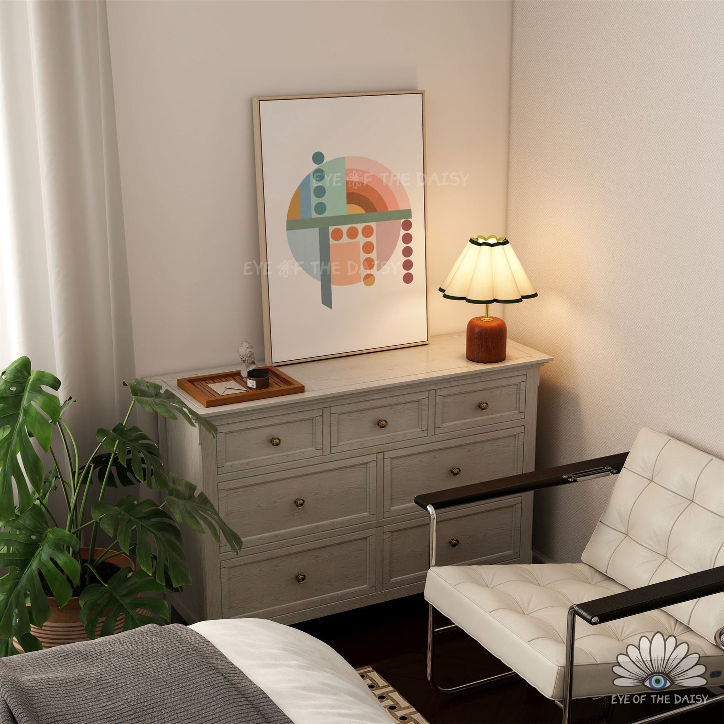 Muted Bauhaus geometric design, modern downloadable wall decor for boho bedroom
