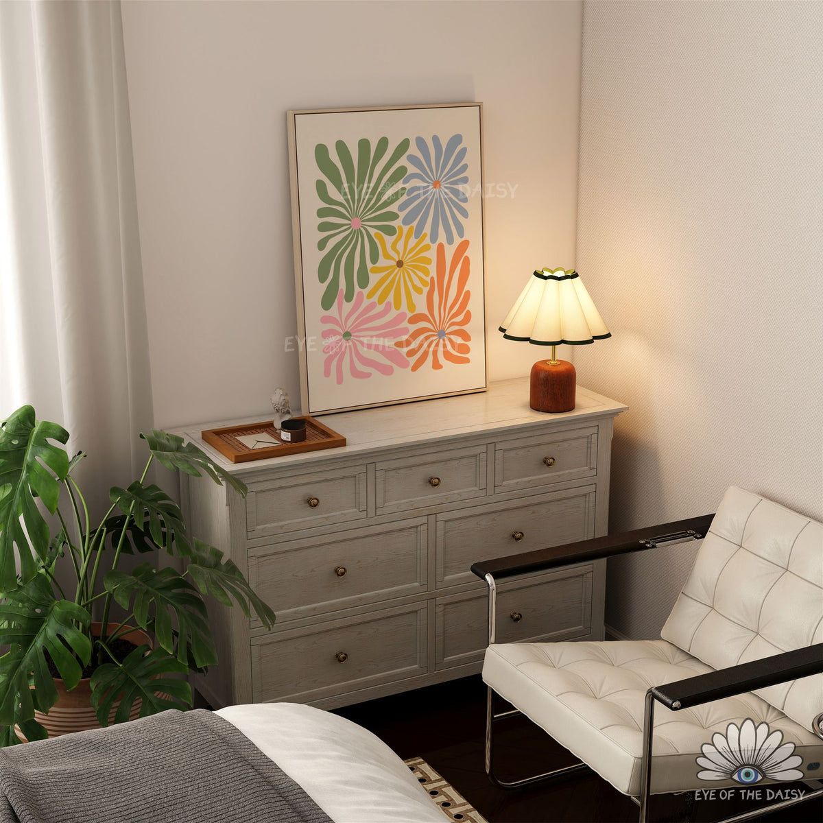 cute colourful floral wall art printable, bright dopamine decor poster for dorms or small apartments