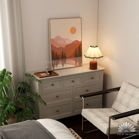 Mid century modern nature scenery art print digital download, minimal mountains printable wall art