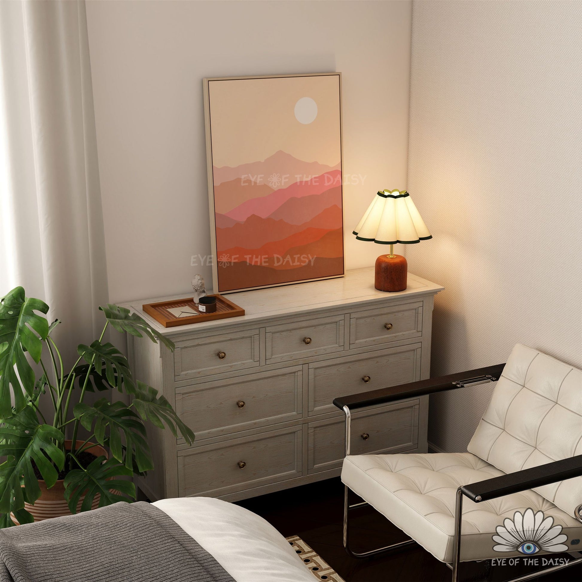 Warm earthy landscape print, modern mountain scene nature printable wall art for boho living room decor