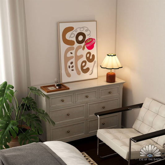 Vibrant retro coffee print digital download, trendy kitchen wall decor printable