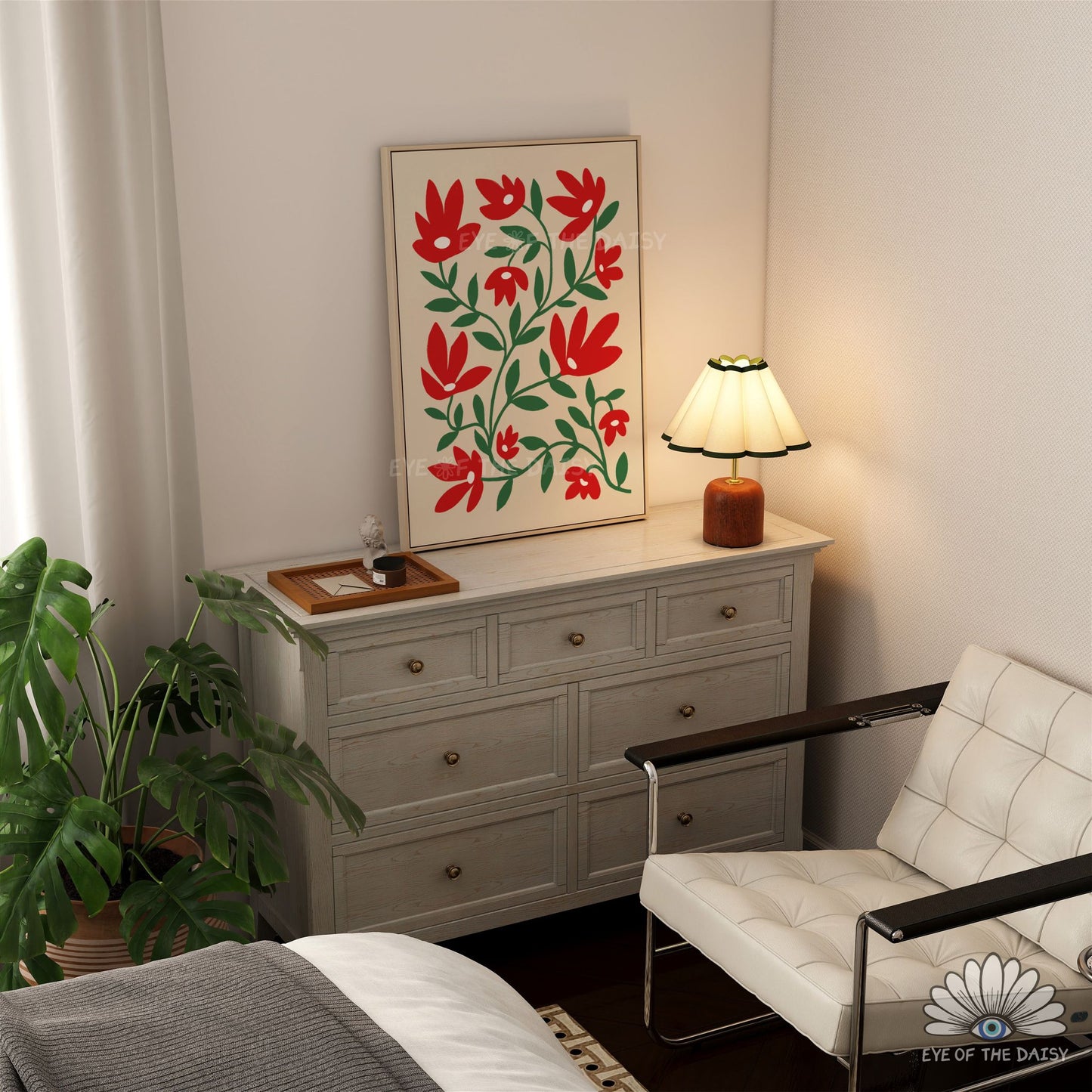 Red Abstract Flowers Printable Wall Art | Vibrant Botanical Print Digital Download | Scandi Floral Print