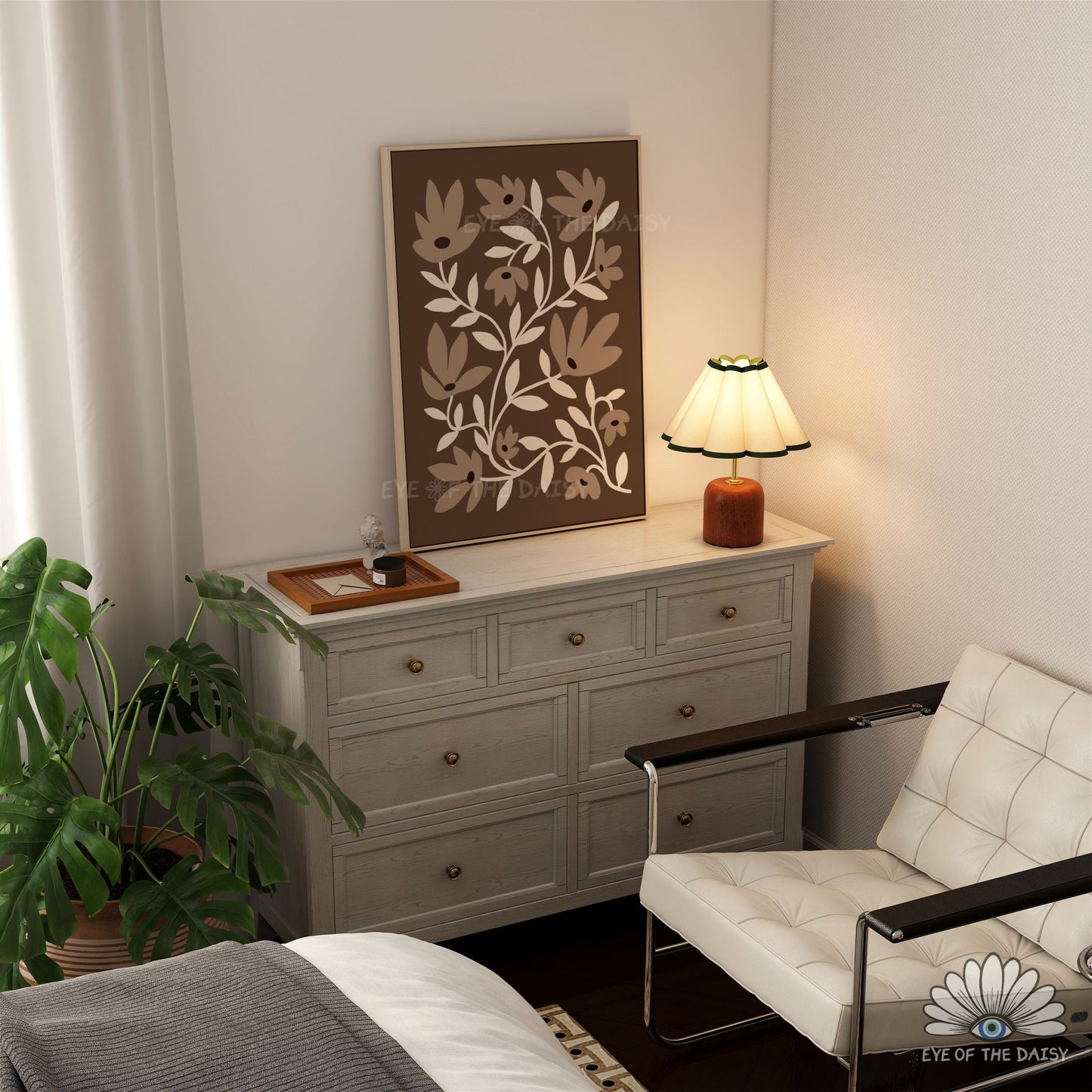 Neutral Abstract Flowers Printable Wall Art | Brown and Beige Botanical Print Digital Download