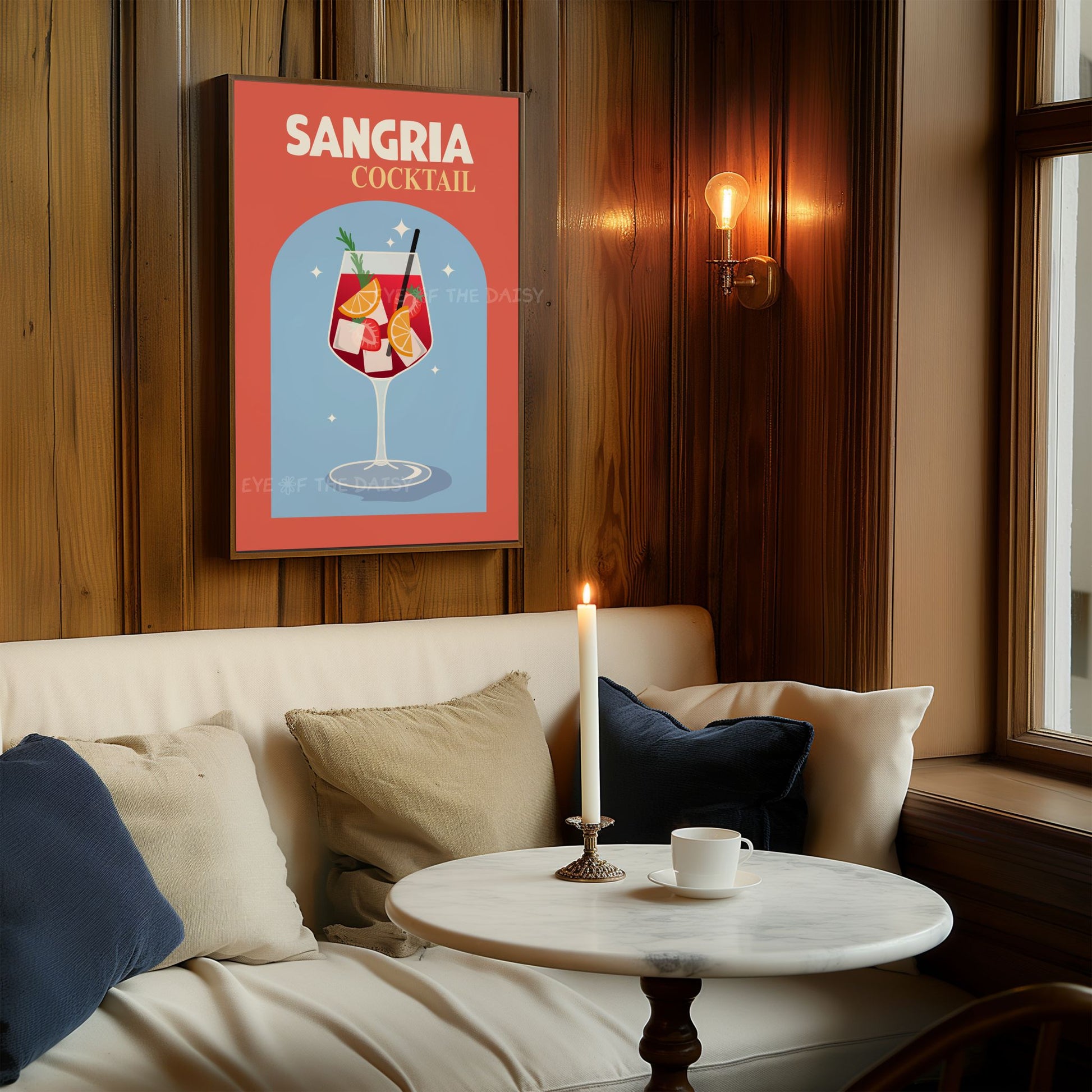 Sangria printable poster, bold Mediterranean cocktail artwork for college apartment or student dorm gallery wall bar area