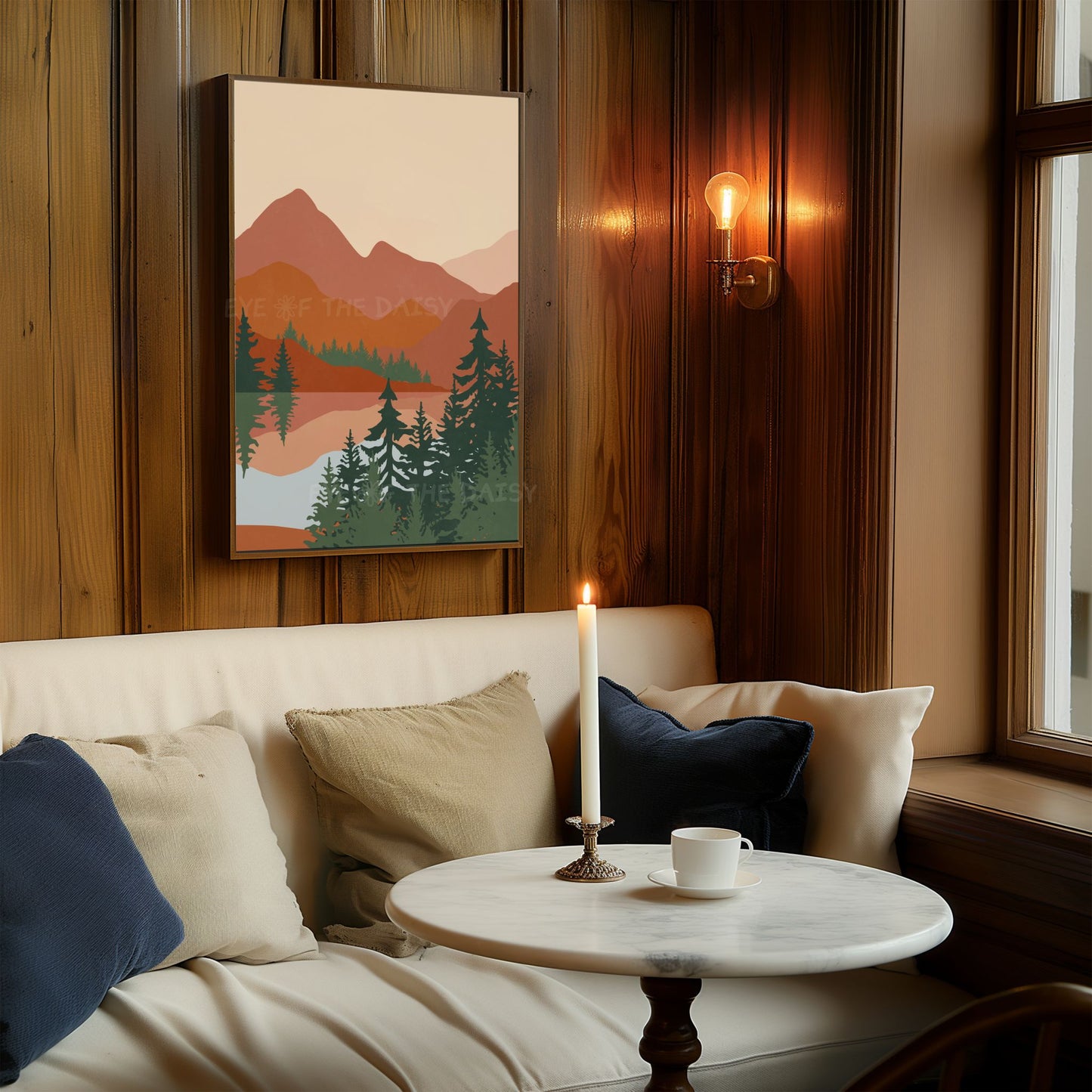 Rust colour boho abstract mountain range scenery poster that is a digital download