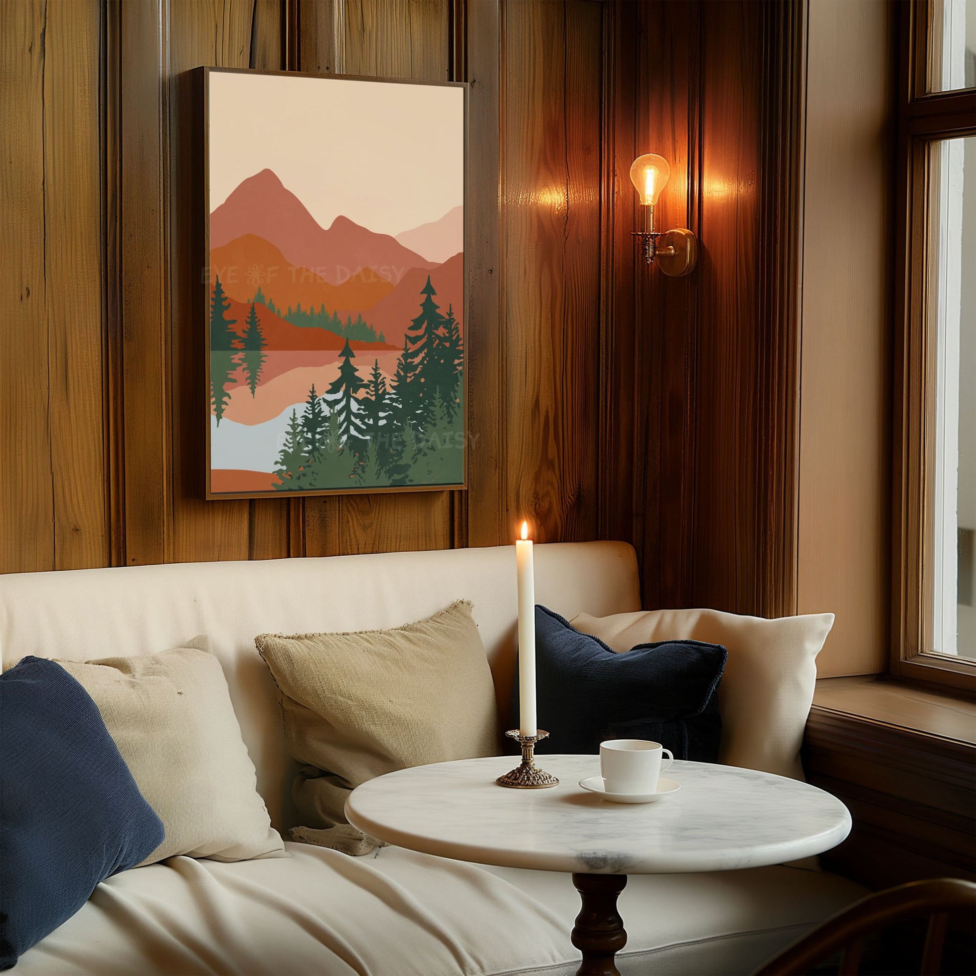 Rust colour boho abstract mountain range scenery poster that is a digital download