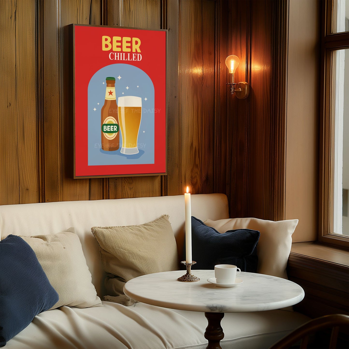 Beer cocktail printable wall art – bright retro poster digital download for bar cart DIY wall decor and entertaining spaces