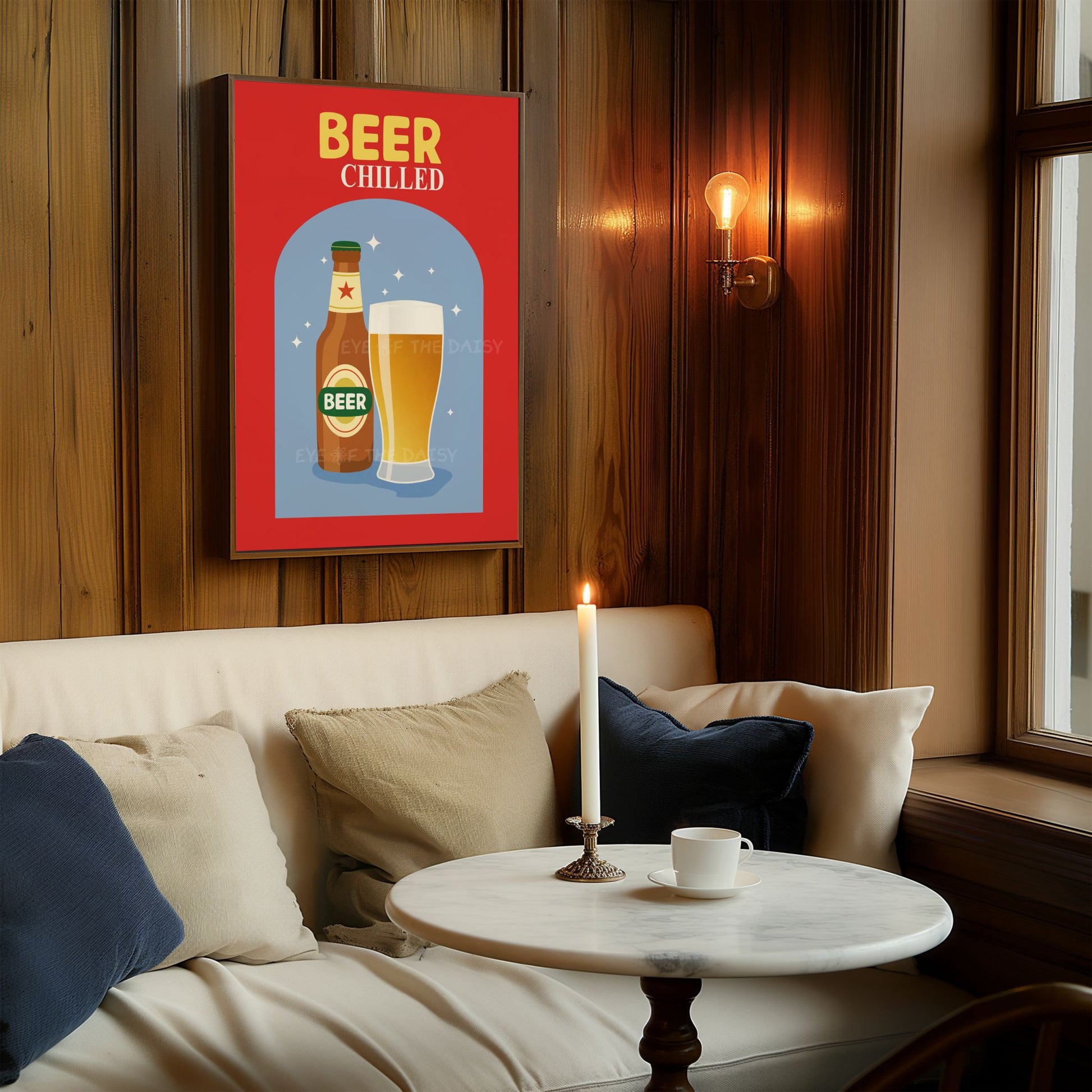 Beer cocktail printable wall art – bright retro poster digital download for bar cart DIY wall decor and entertaining spaces