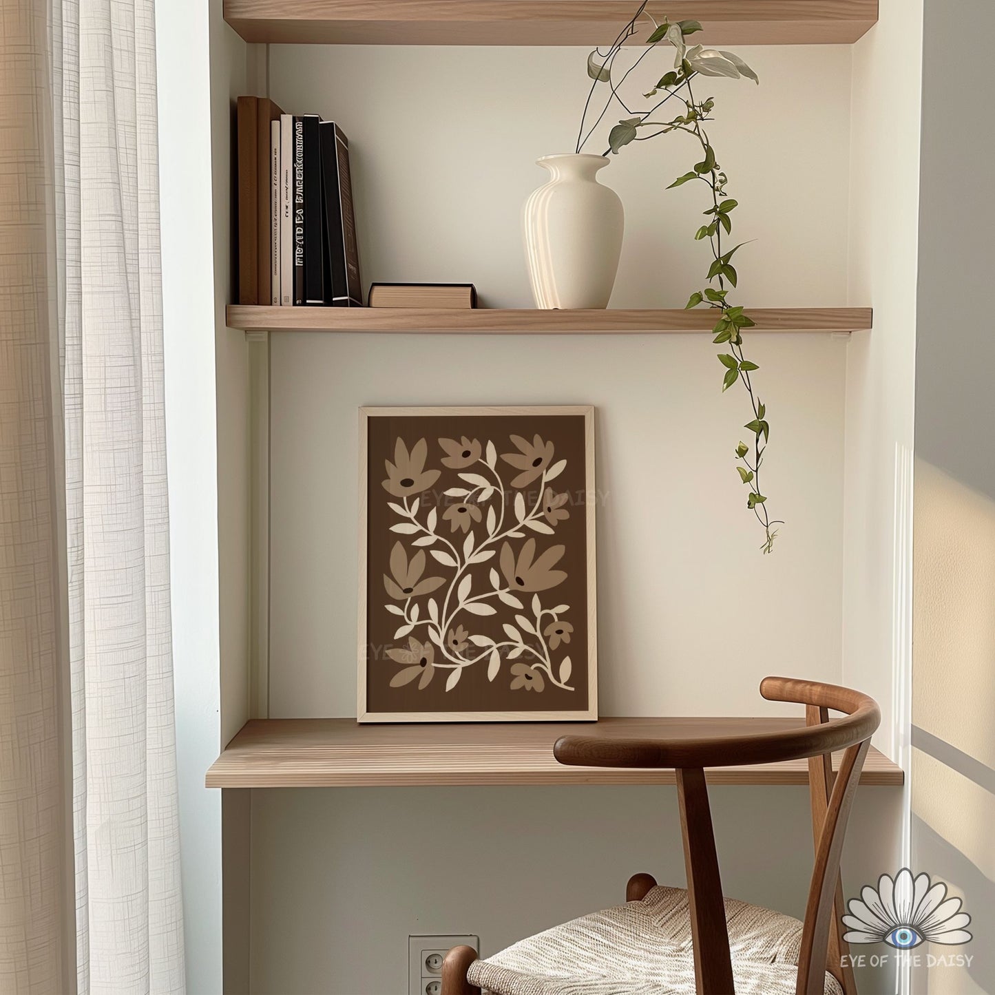 Neutral Abstract Flowers Printable Wall Art | Brown and Beige Botanical Print Digital Download