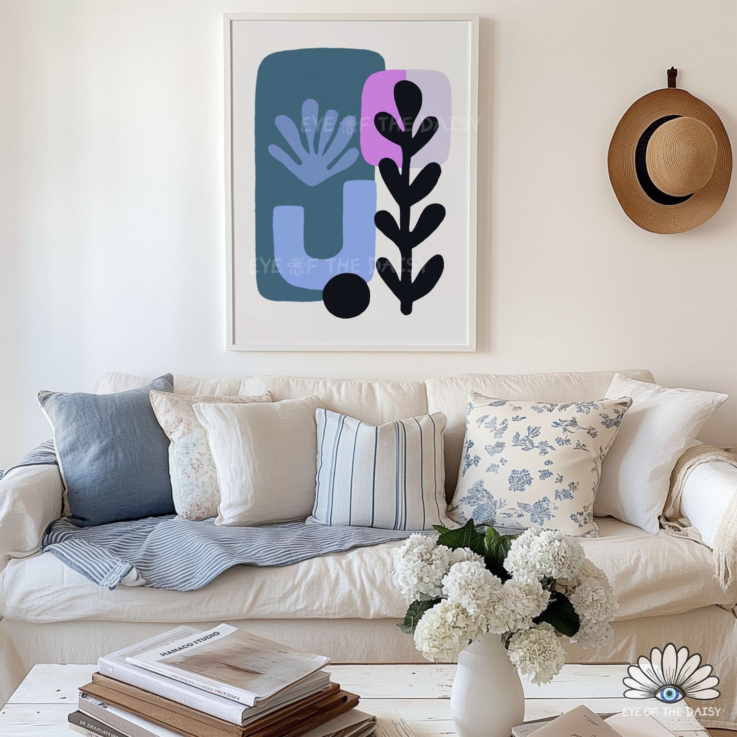 Blue Purple Abstract Botanical Print Digital Download | Mid Century Modern Printable Wall Art