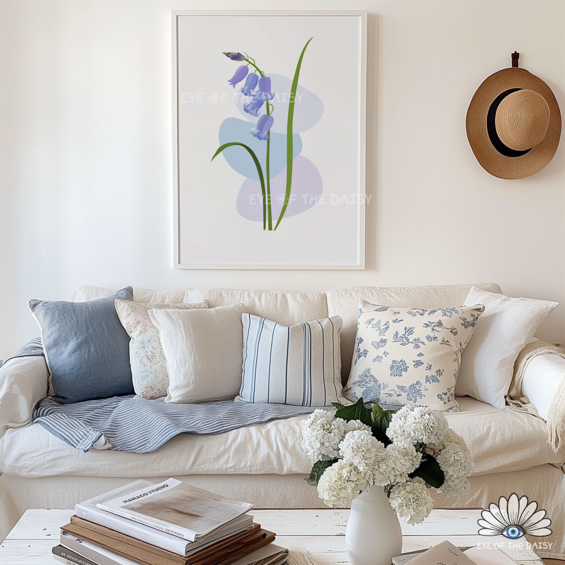 pale blue abstract floral print digital download, modern farmhouse wall art for cosy home interiors