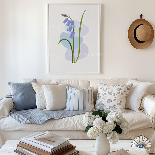 pale blue abstract floral print digital download, modern farmhouse wall art for cosy home interiors