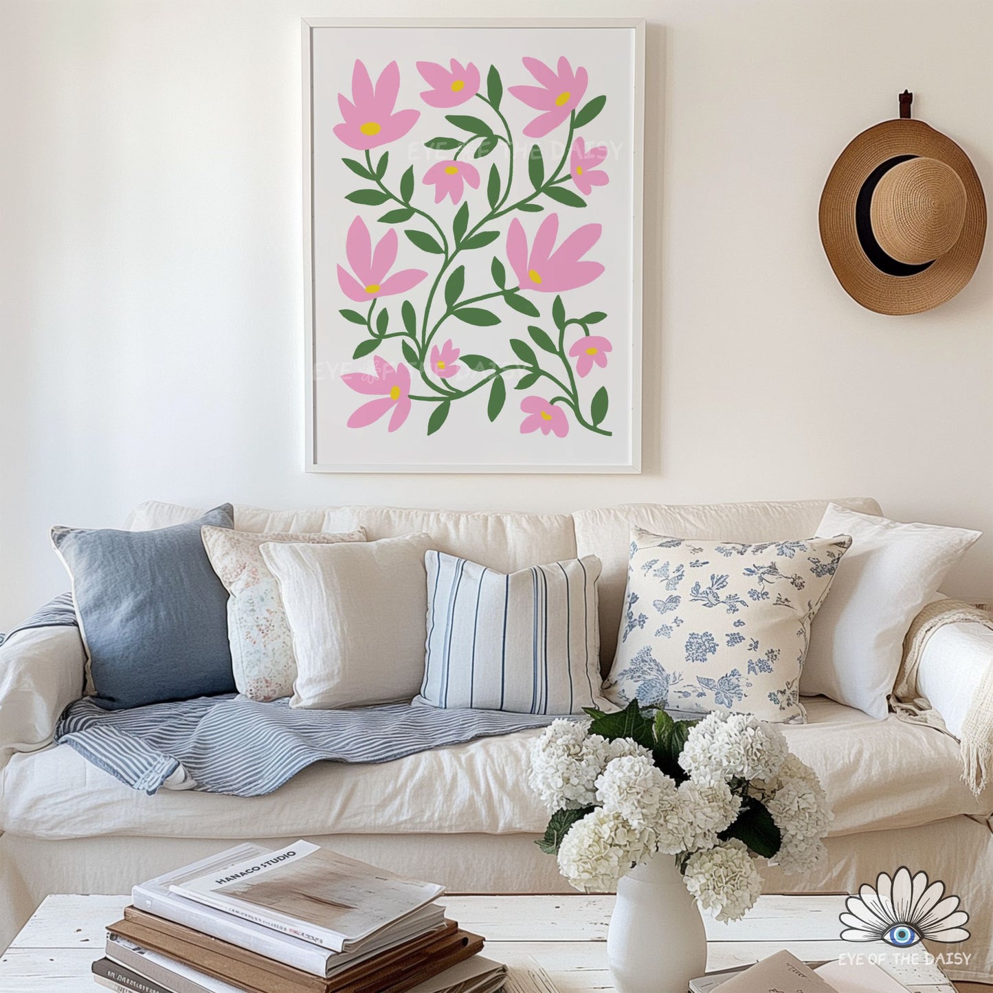 Pink Flowers Printable Wall Art | Pink Abstract Floral Print Digital Download | Whimsical Botanical Poster