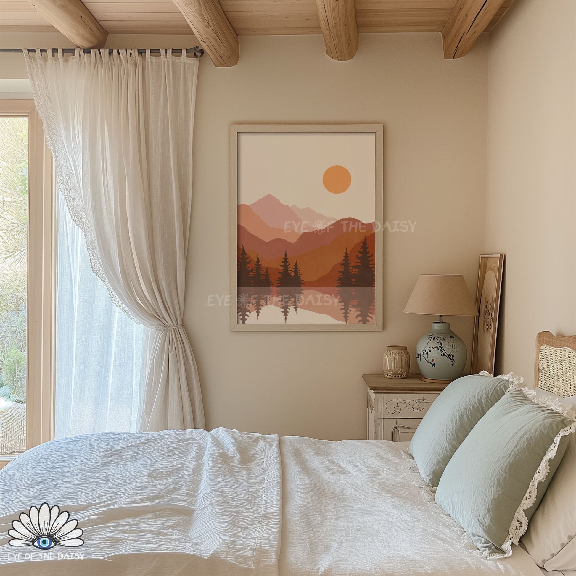 Terracotta boho scenery nature wall print, boho downloadable art for bedroom or living room
