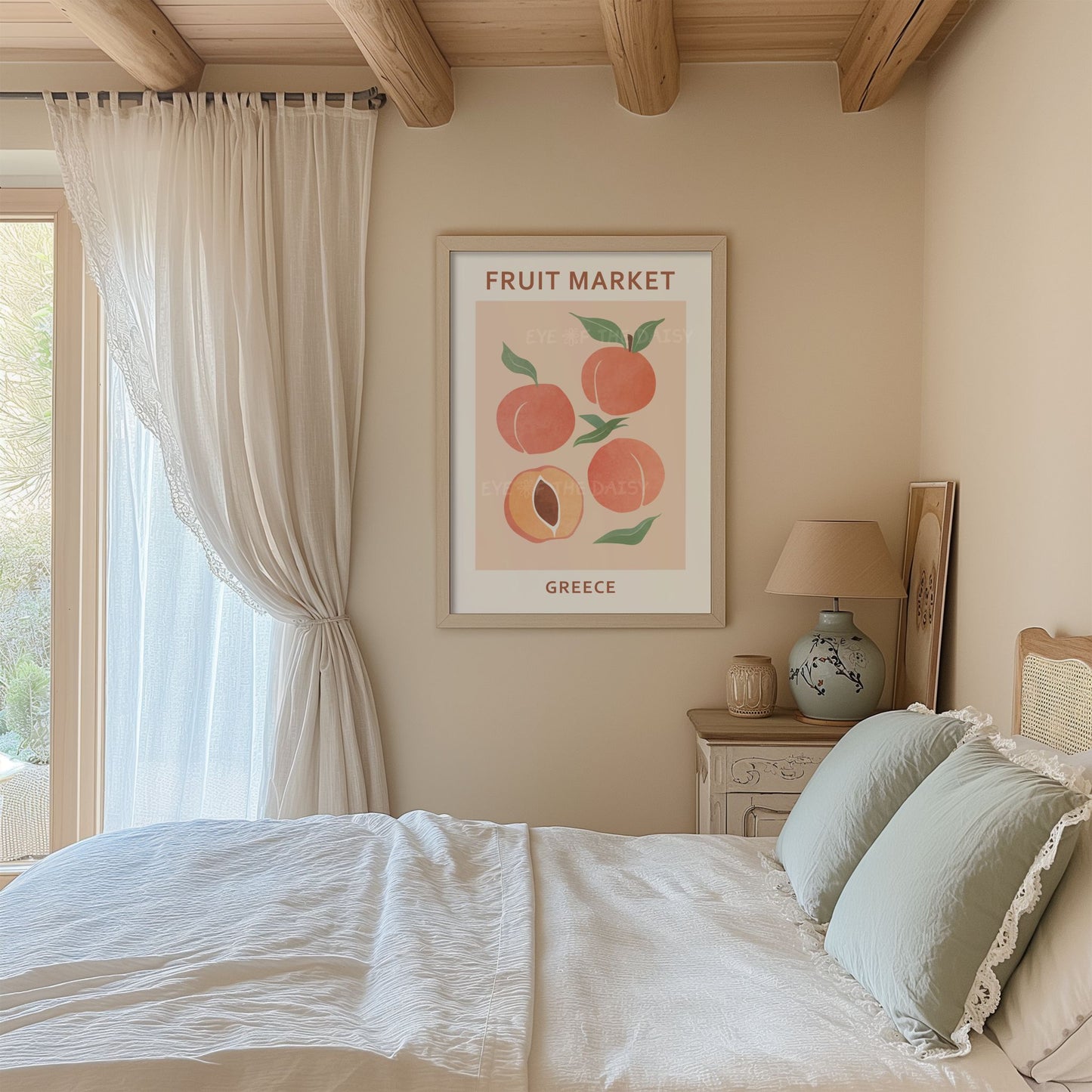 Peach printable poster — Fruit Market Greece digital download art for botanical or dopamine-inspired gallery walls