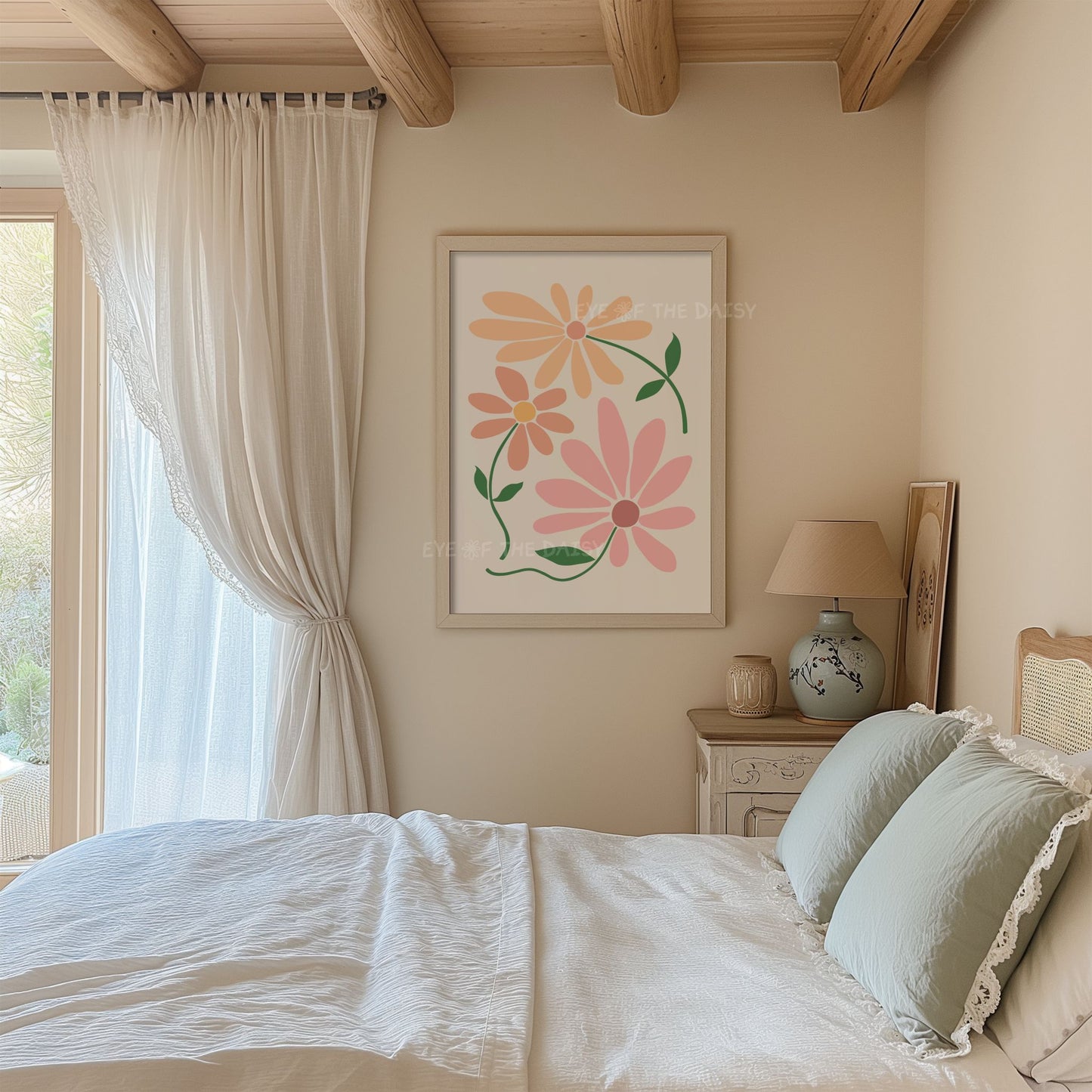 Boho terracotta flower print – earthy botanical wall art in warm neutral tones, perfect digital download for bedroom wall decor