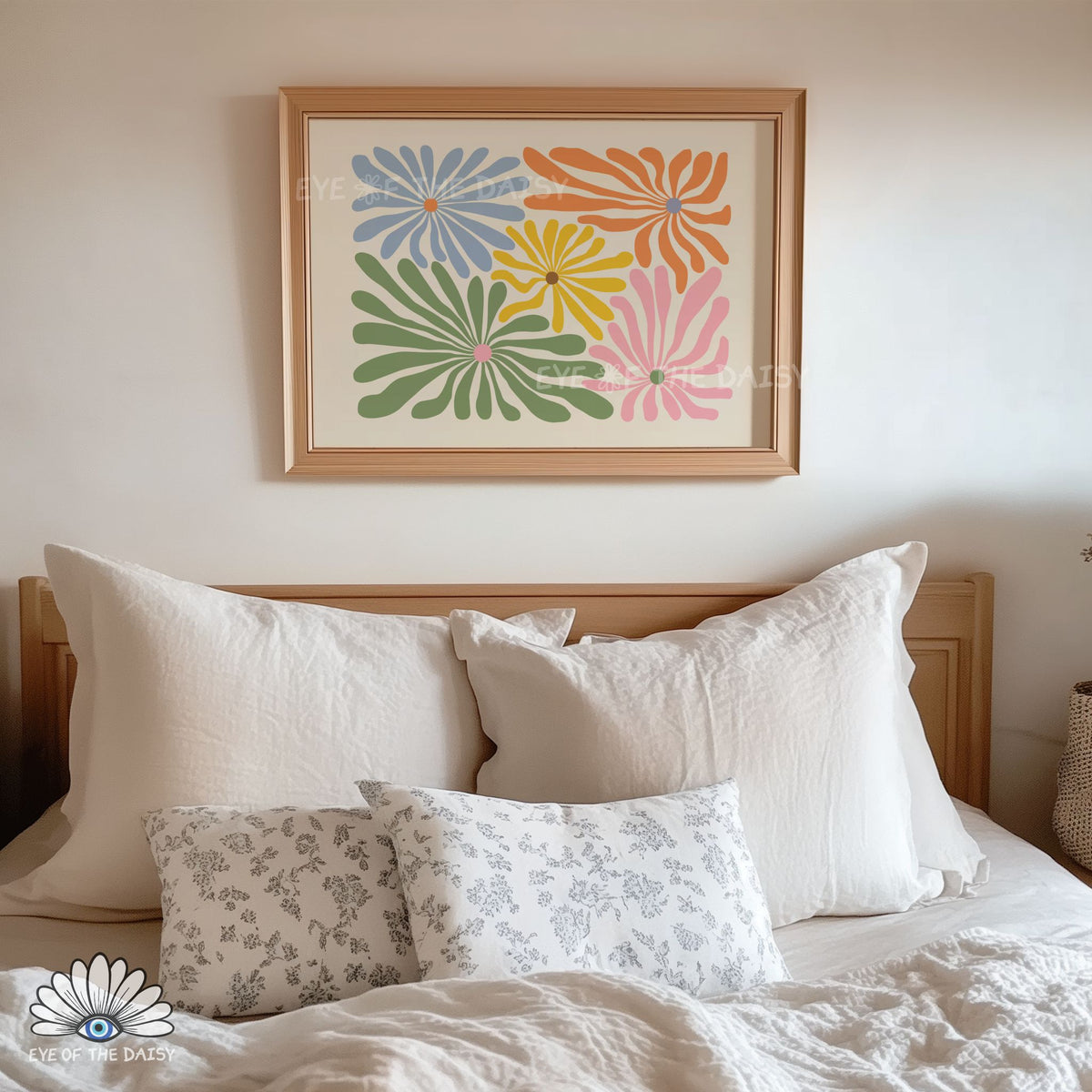 vibrant abstract botanical poster printable, dreamy dopamine decor artwork for modern bedroom decor