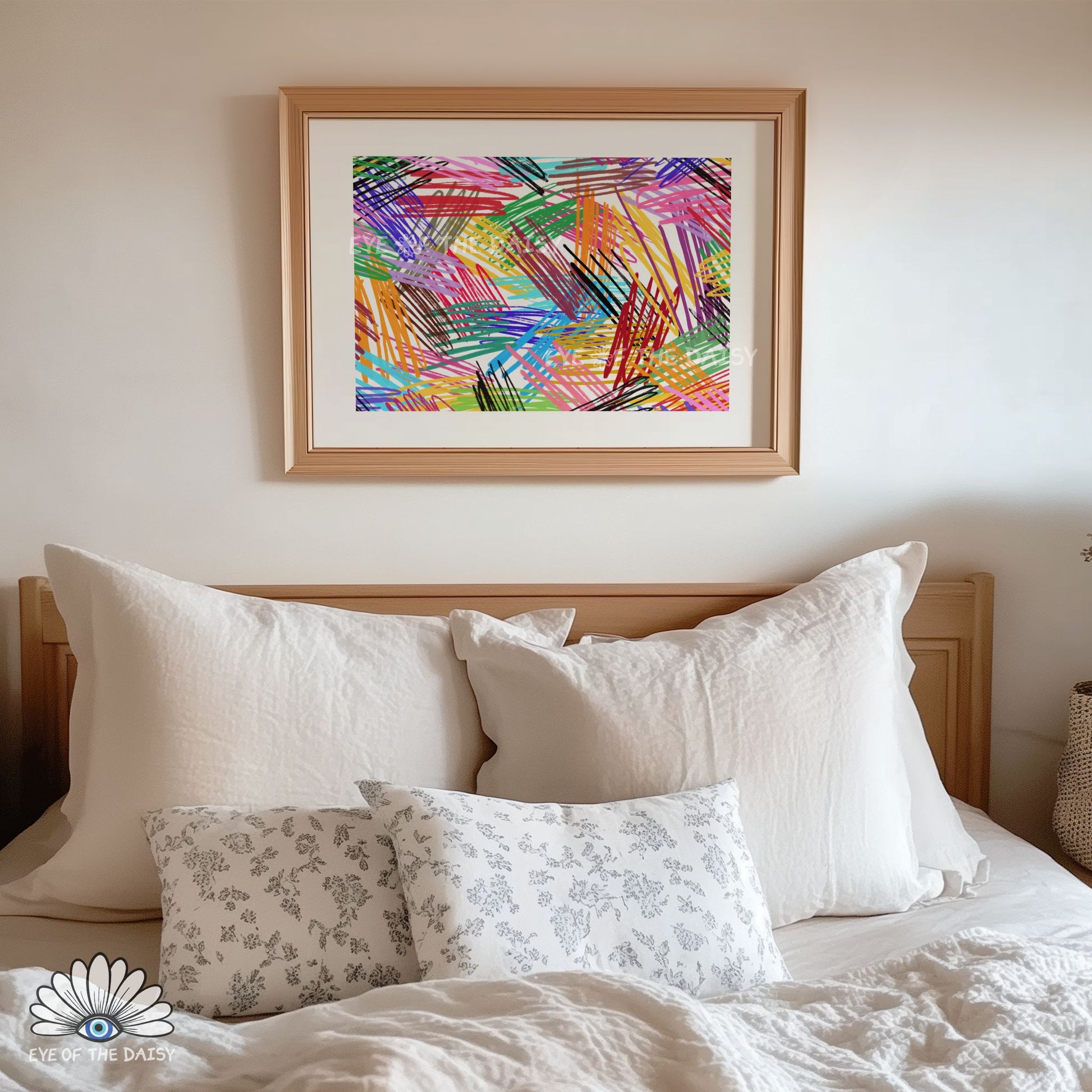 Contemporary abstract scribble print in vibrant colors, printable wall art that adds colour to living rooms and bedrooms