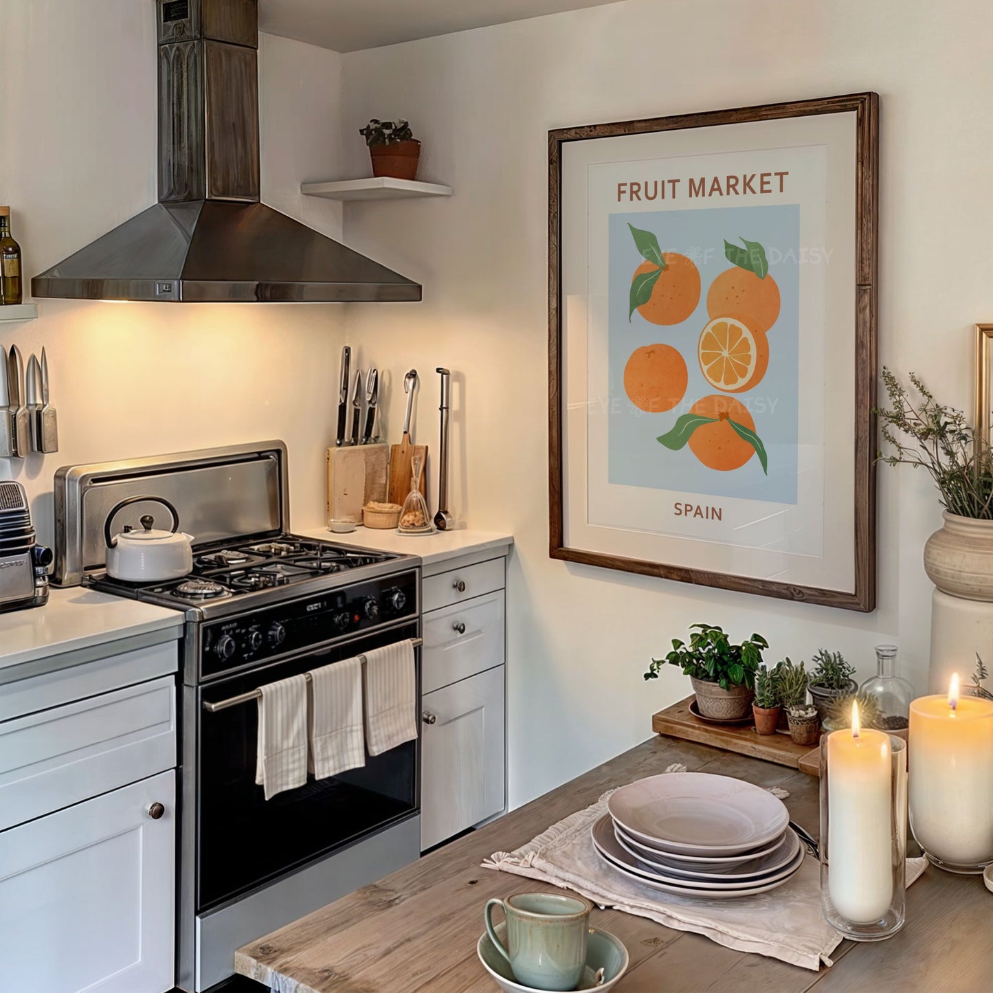 Printable orange artwork — Fruit Market Spain poster download for modern kitchen, dining room or botanical gallery wall