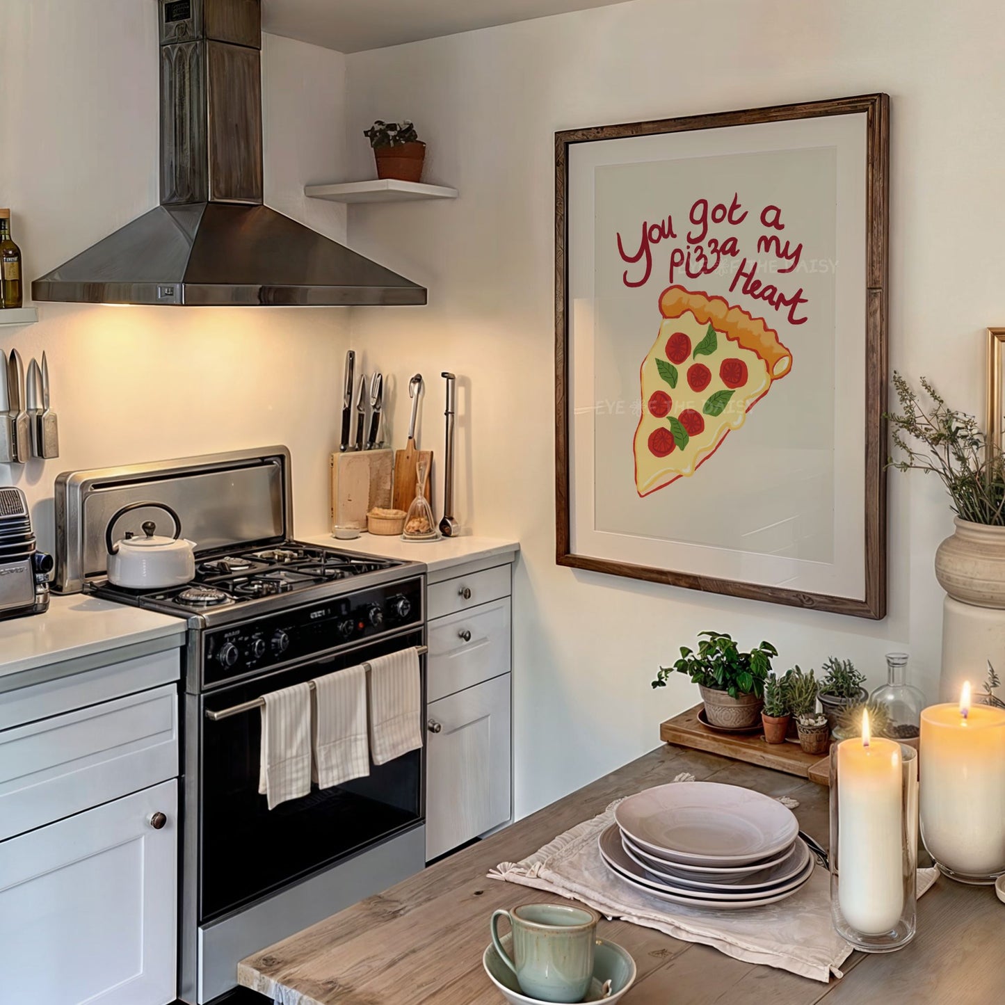 You Got a Pizza My Heart pizza wall print, fun dopamine kitchen décor printable, gallery-style wall art with funny quote