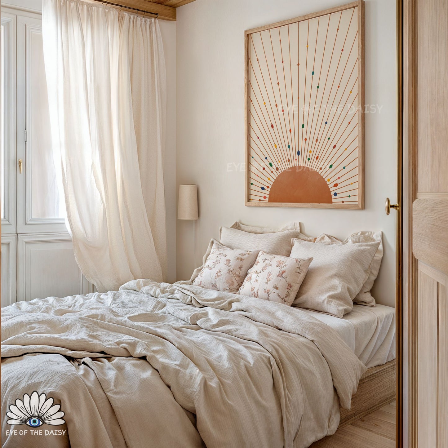 Burnt orange sun print digital download, printable sunset poster for boho bedroom wall decor