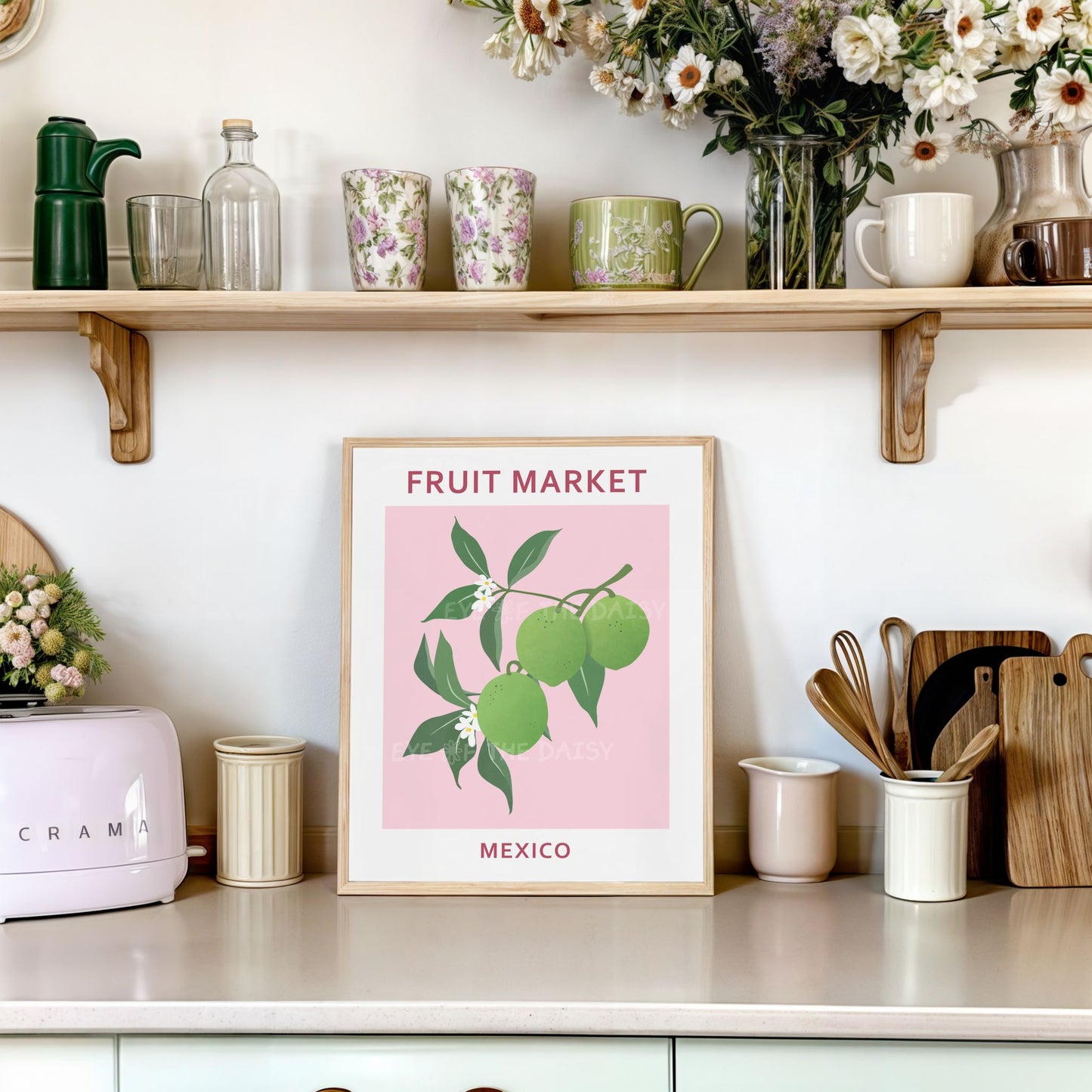 Fruit Market Mexico lime print — abstract botanical wall art for trendy dopamine decor kitchen or dining room poster
