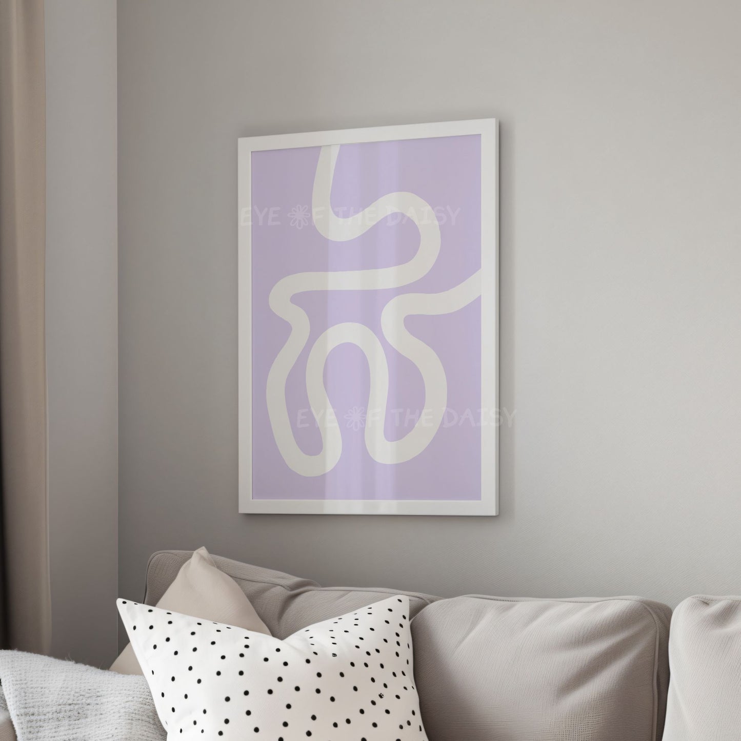 Pastel purple modern abstract art prints – lilac and white squiggle line posters, digital downloads for stylish apartment decor