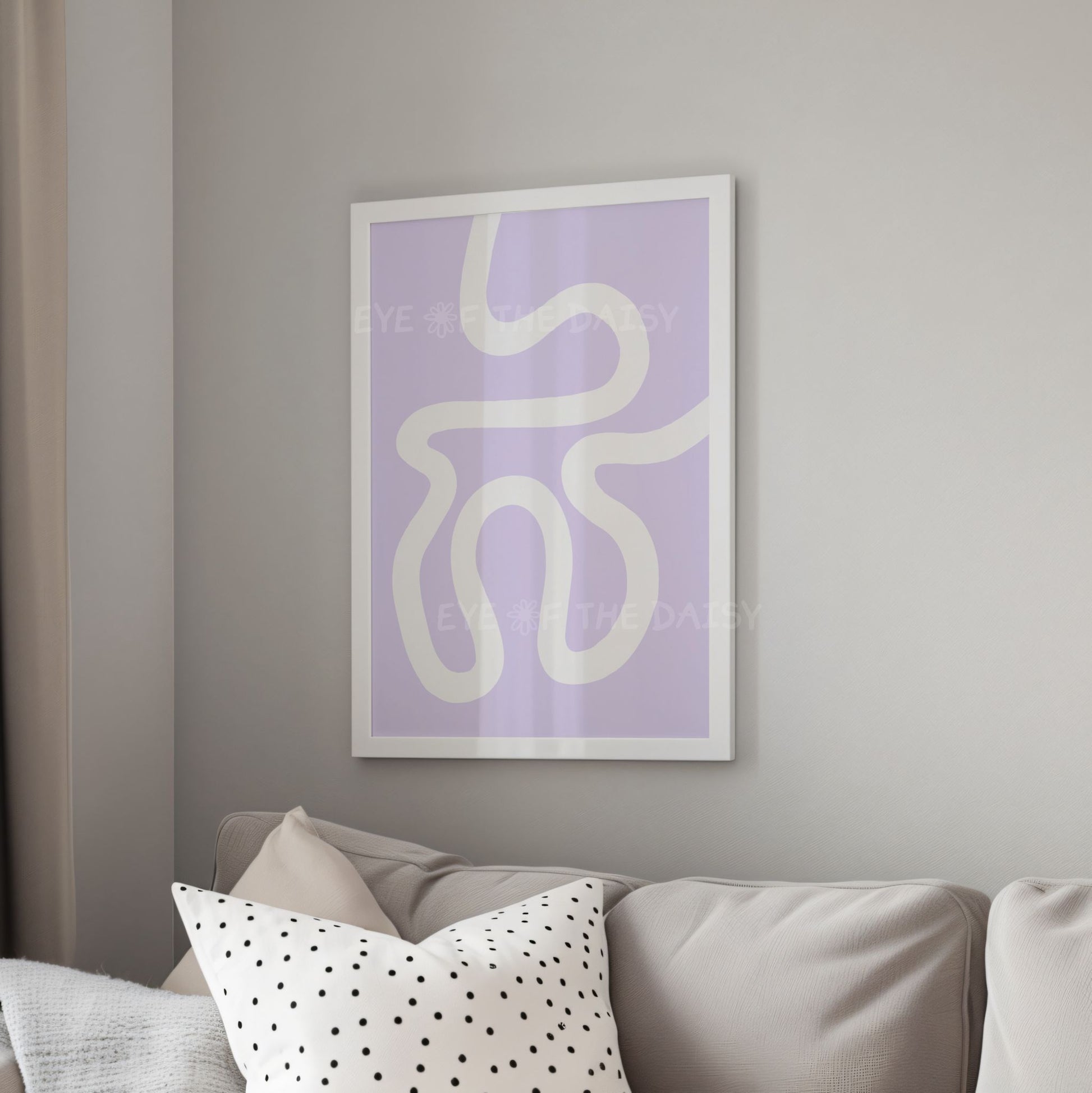 Pastel purple modern abstract art prints – lilac and white squiggle line posters, digital downloads for stylish apartment decor