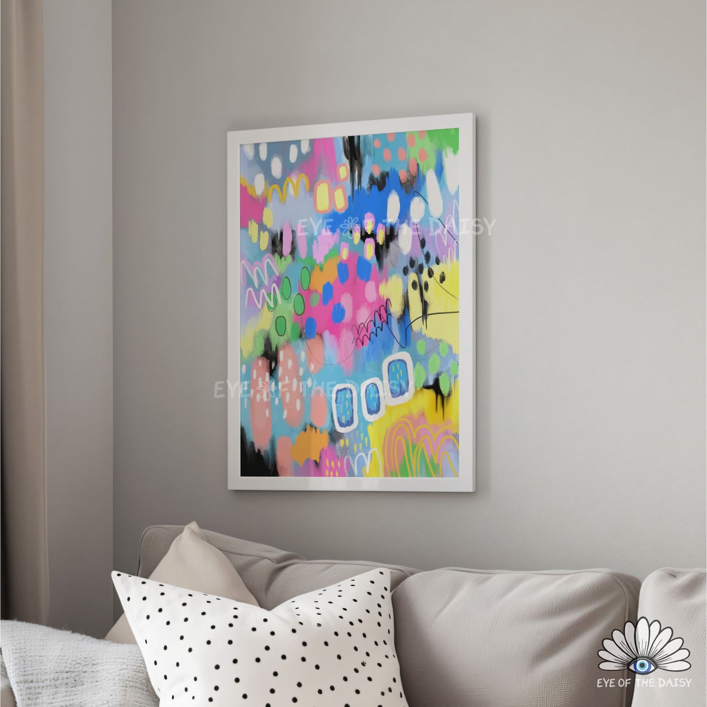Abstract expressionist wall art, colourful printable poster for contemporary living room wall decor